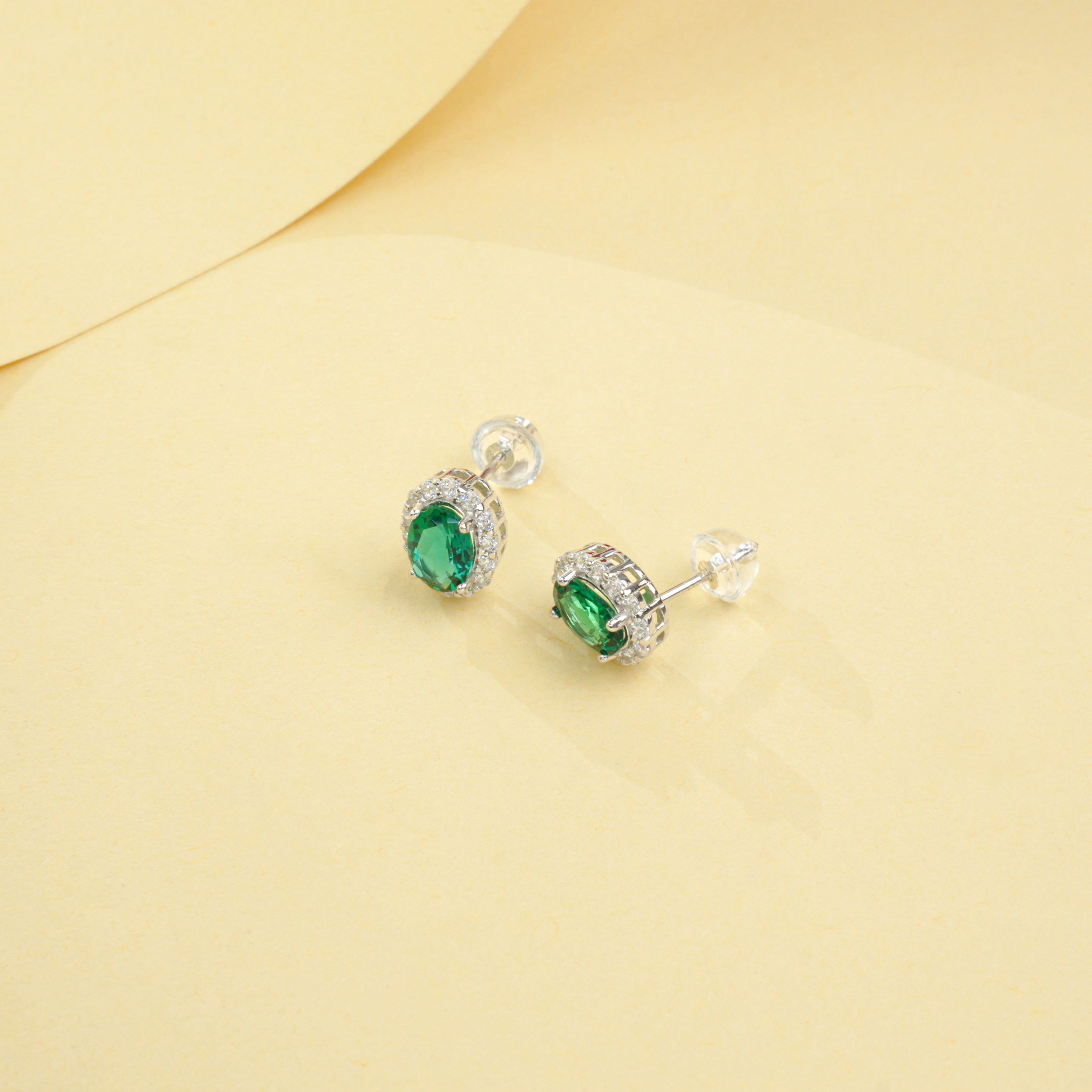 Cultured Emerald - Elegant Oval Earrings
