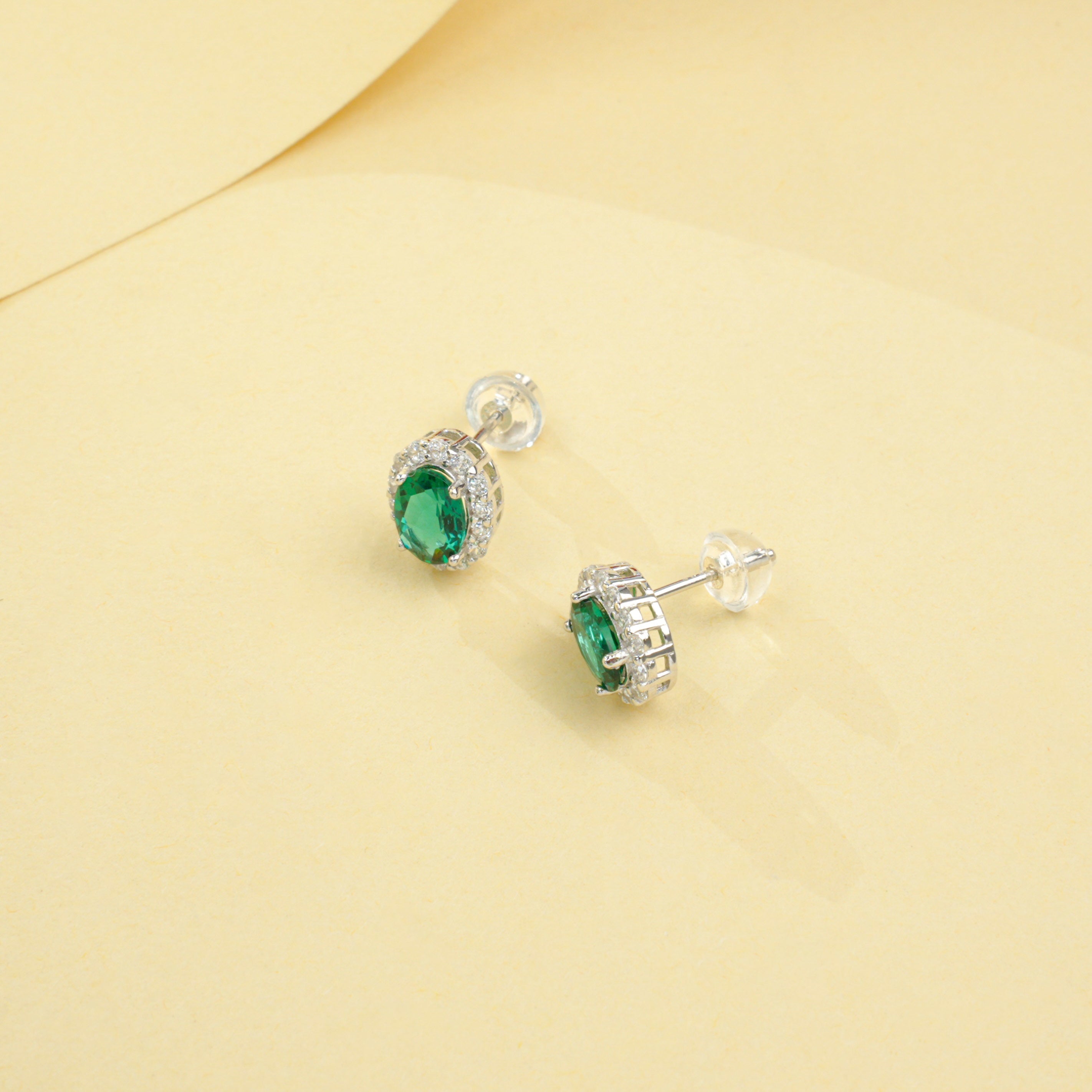 Cultured Emerald - Elegant Oval Earrings