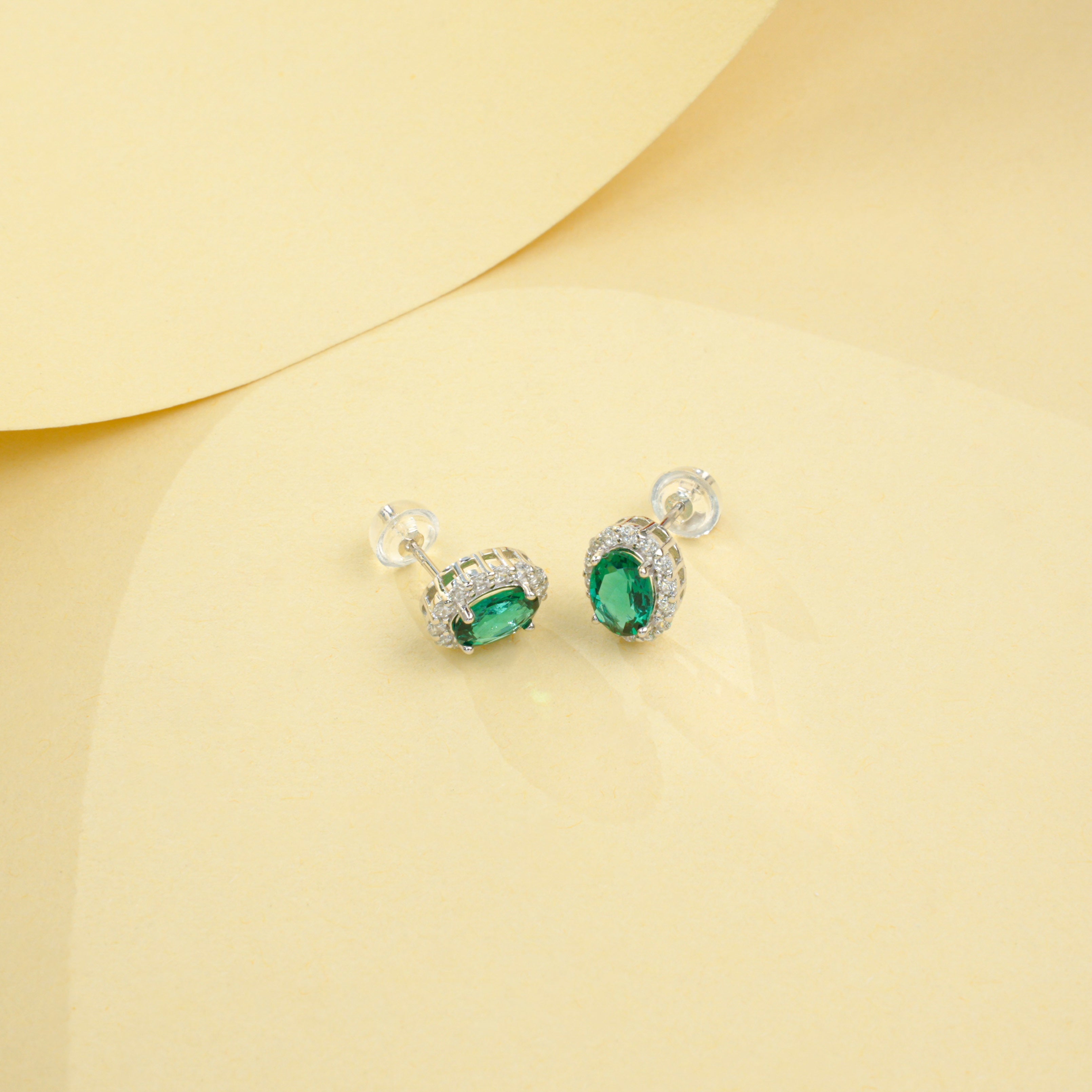 Cultured Emerald - Elegant Oval Earrings