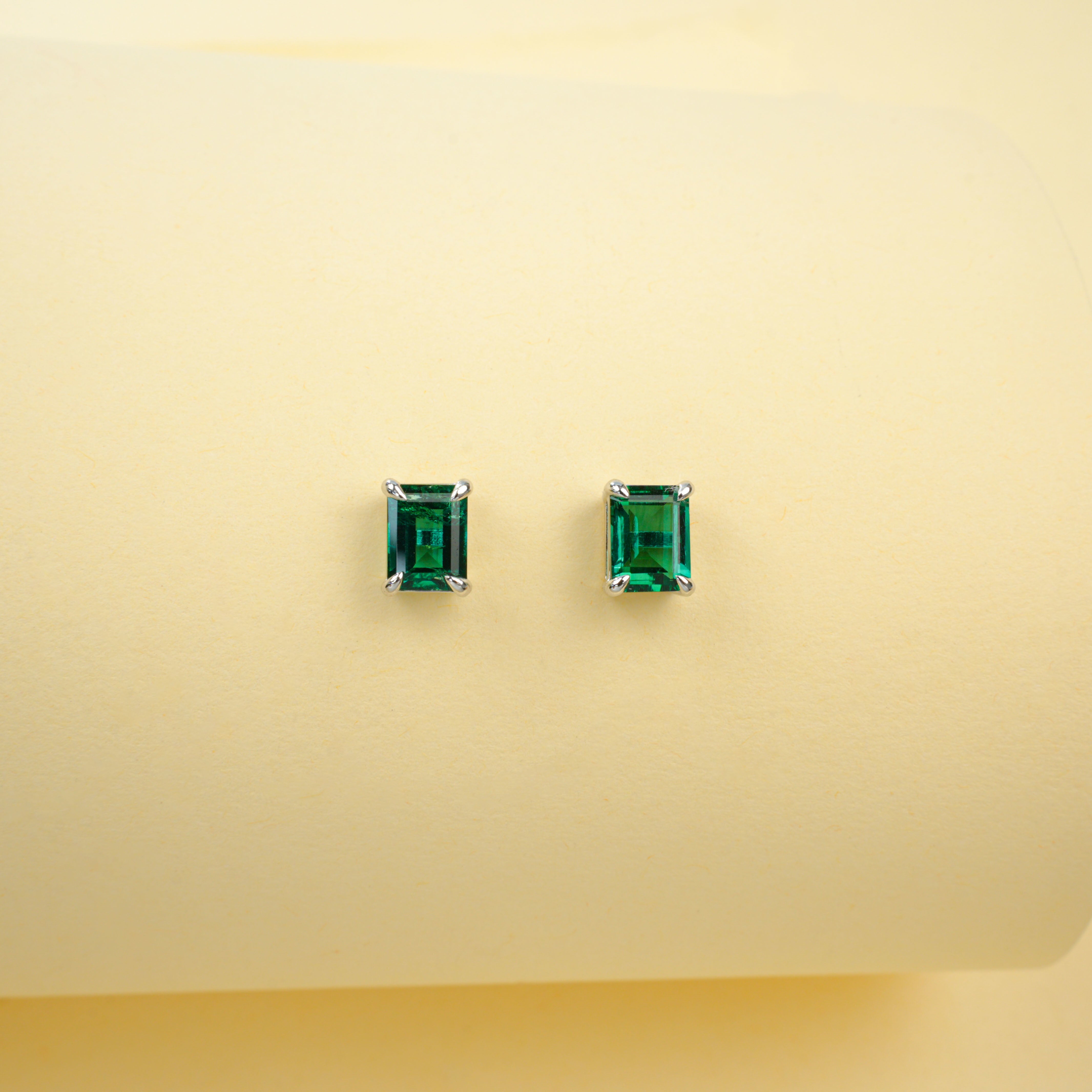 Cultured Emeralds - Minimalist Emerald Cut Earrings