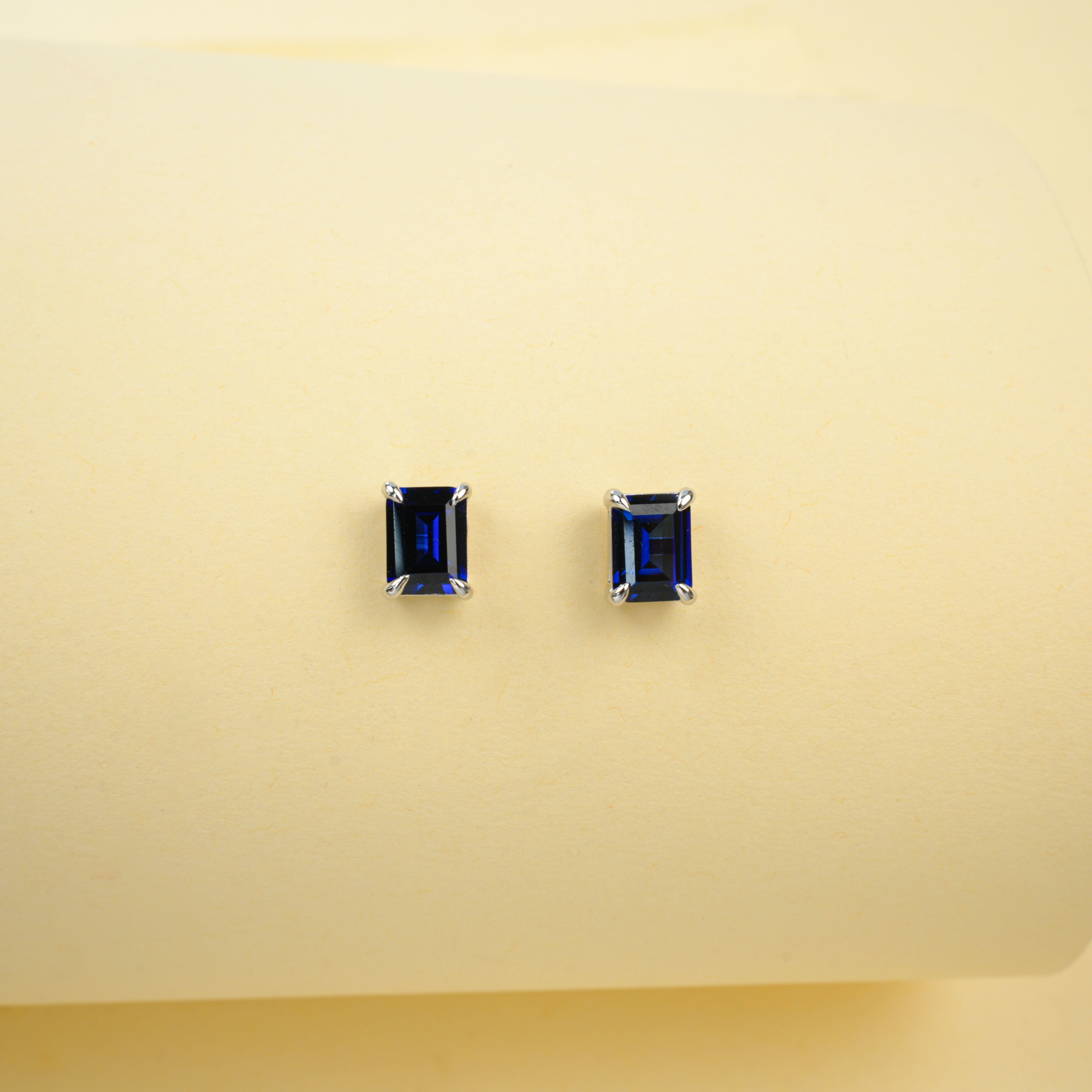 Cultured Emeralds - Minimalist Emerald Cut Earrings