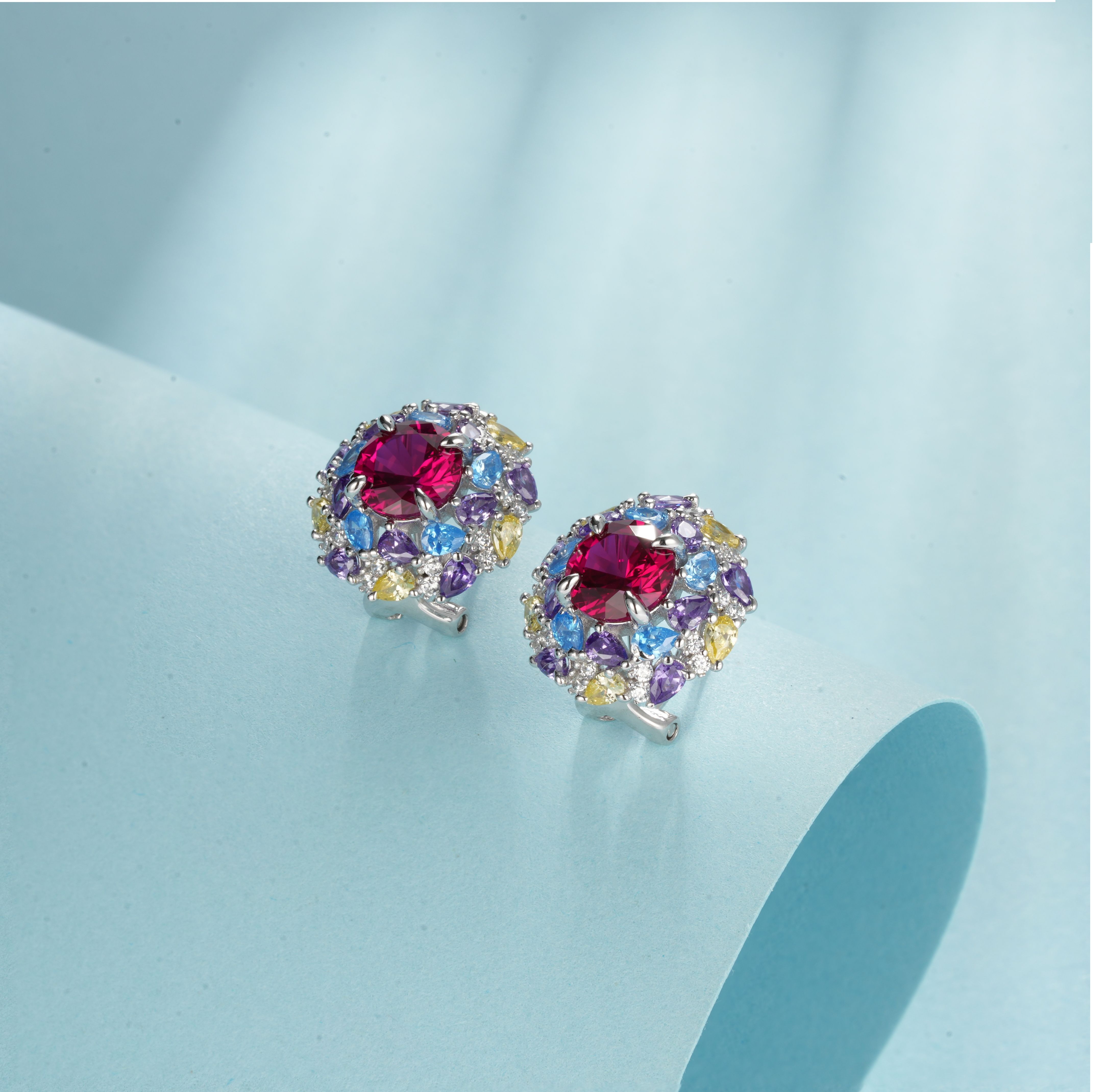 Cultured Ruby - Dazzling Floral Earrings