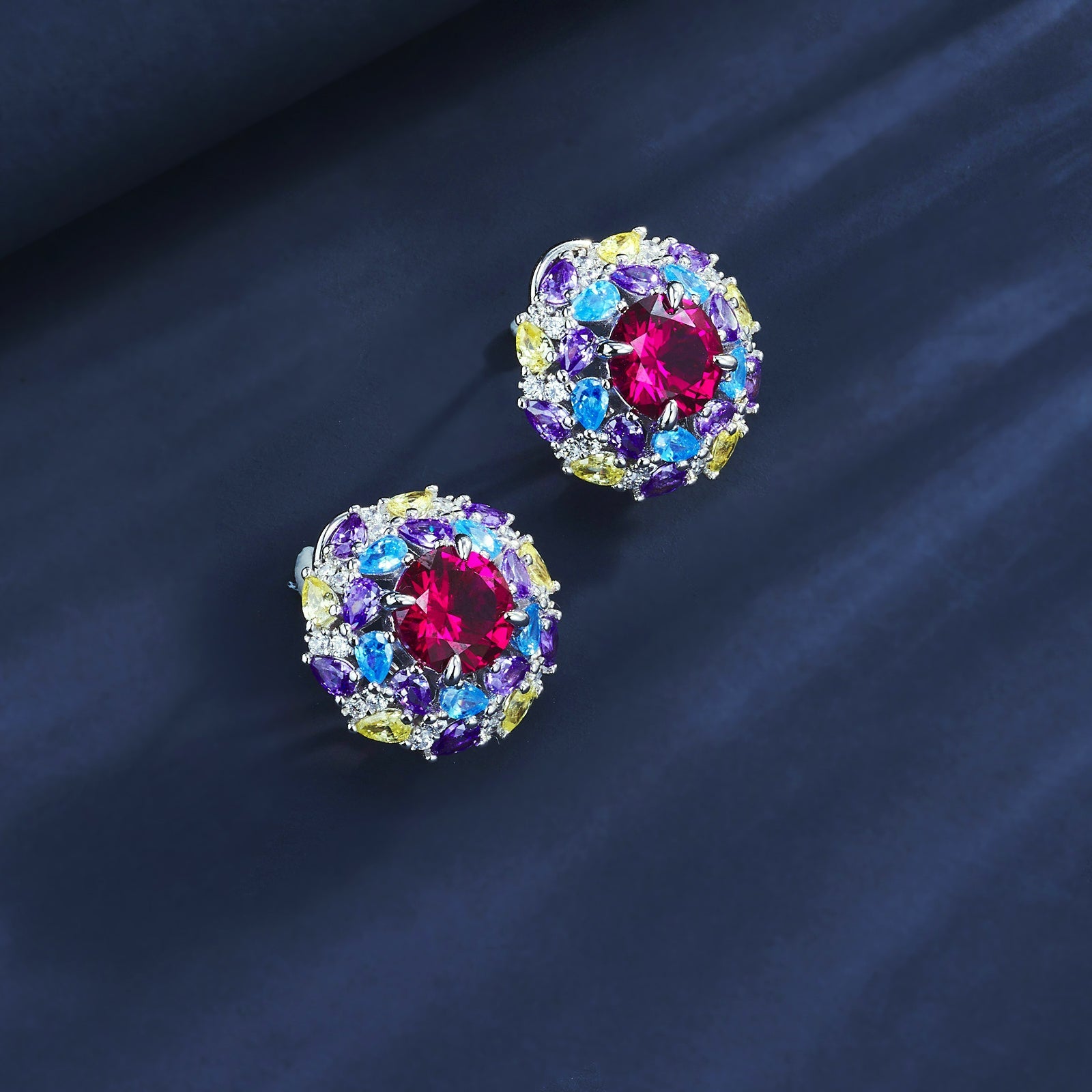 Cultured Ruby - Dazzling Floral Earrings