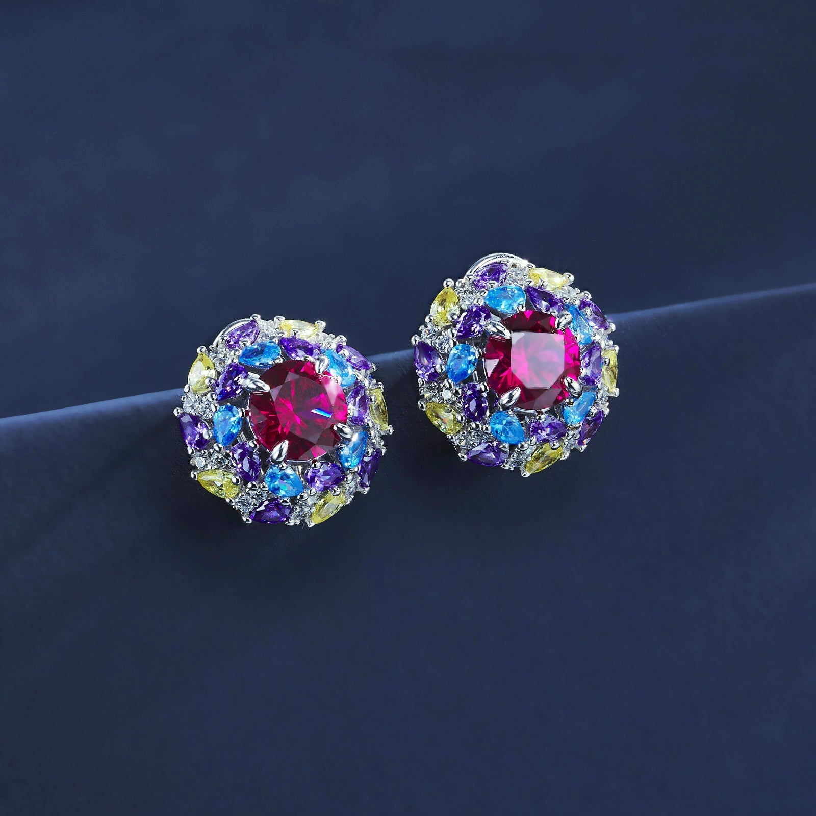 Cultured Ruby - Dazzling Floral Earrings
