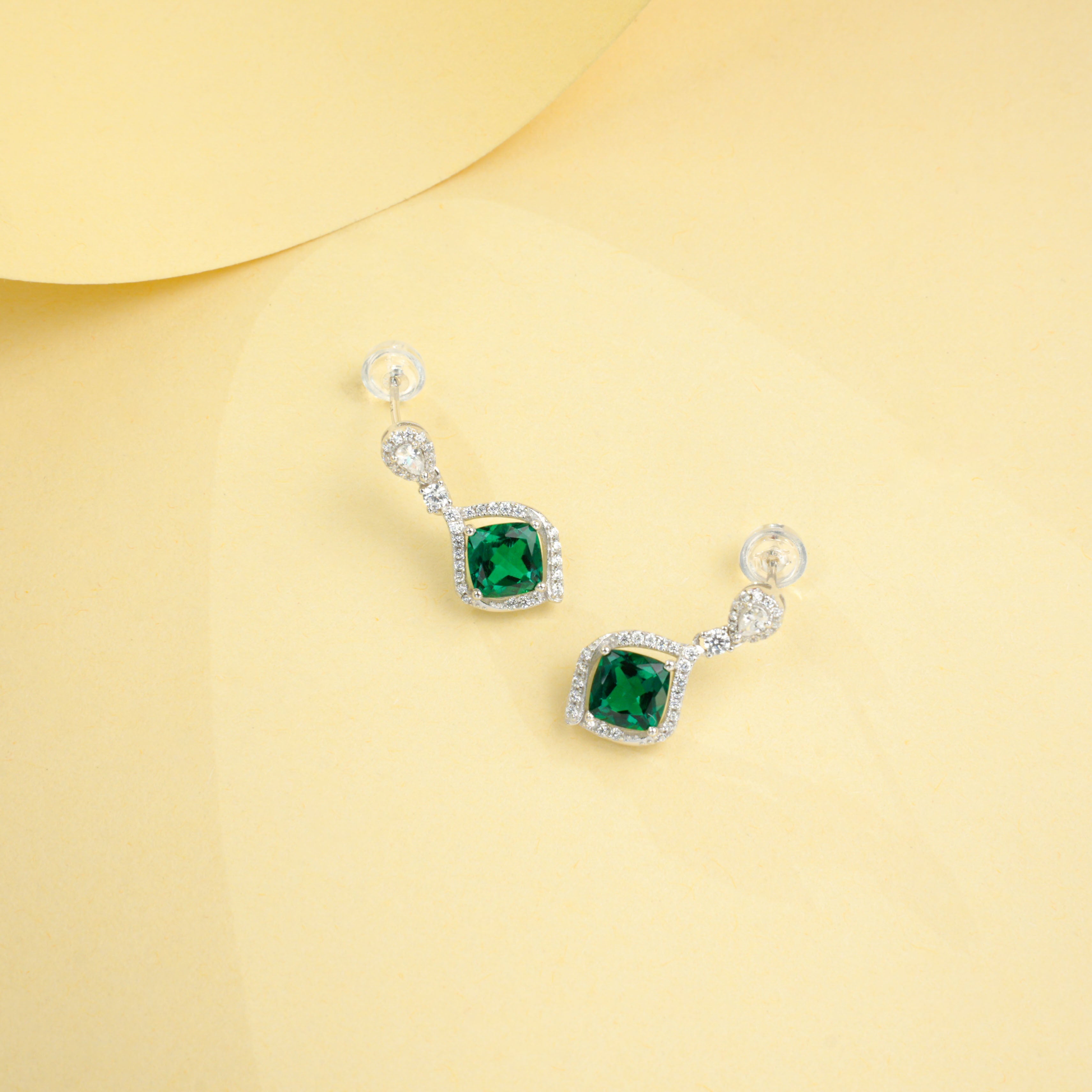 Cultured Emerald - Elegant Diamond Earrings