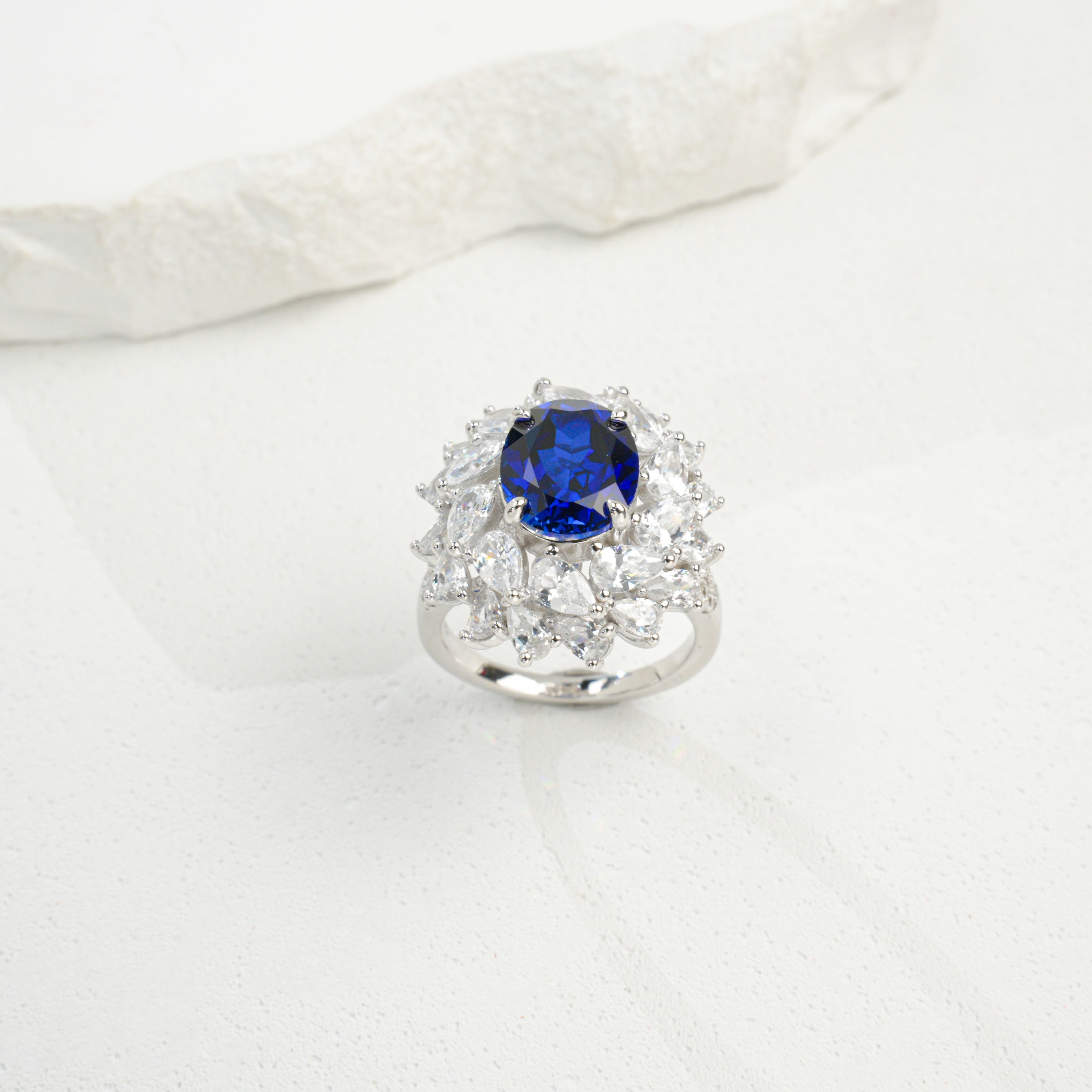 Lab-Grown Padparadscha - Floral Cluster Iridescent Ring