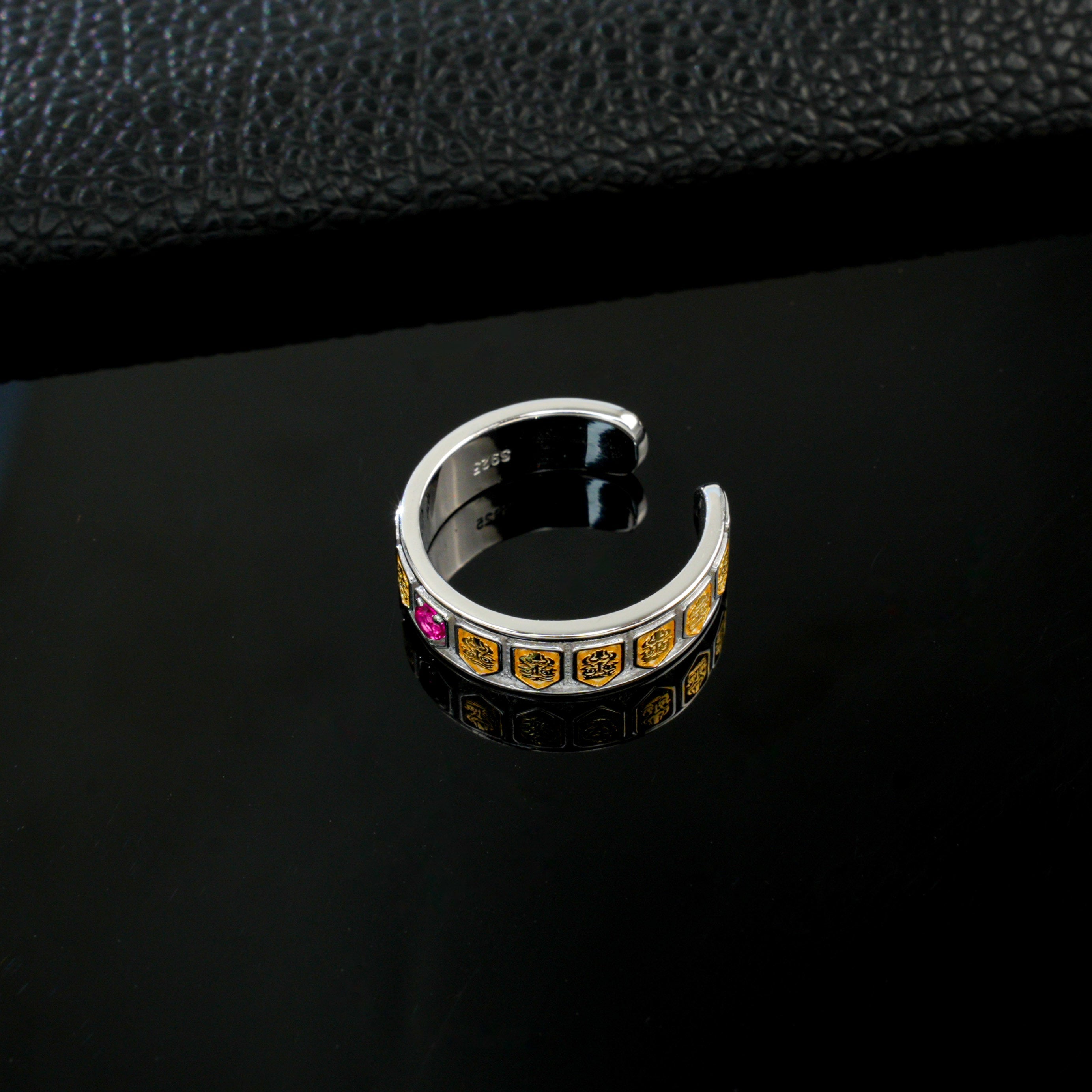 Lab-Grown Ruby - Filigree Diamond-Inlaid Colored Gold Ring