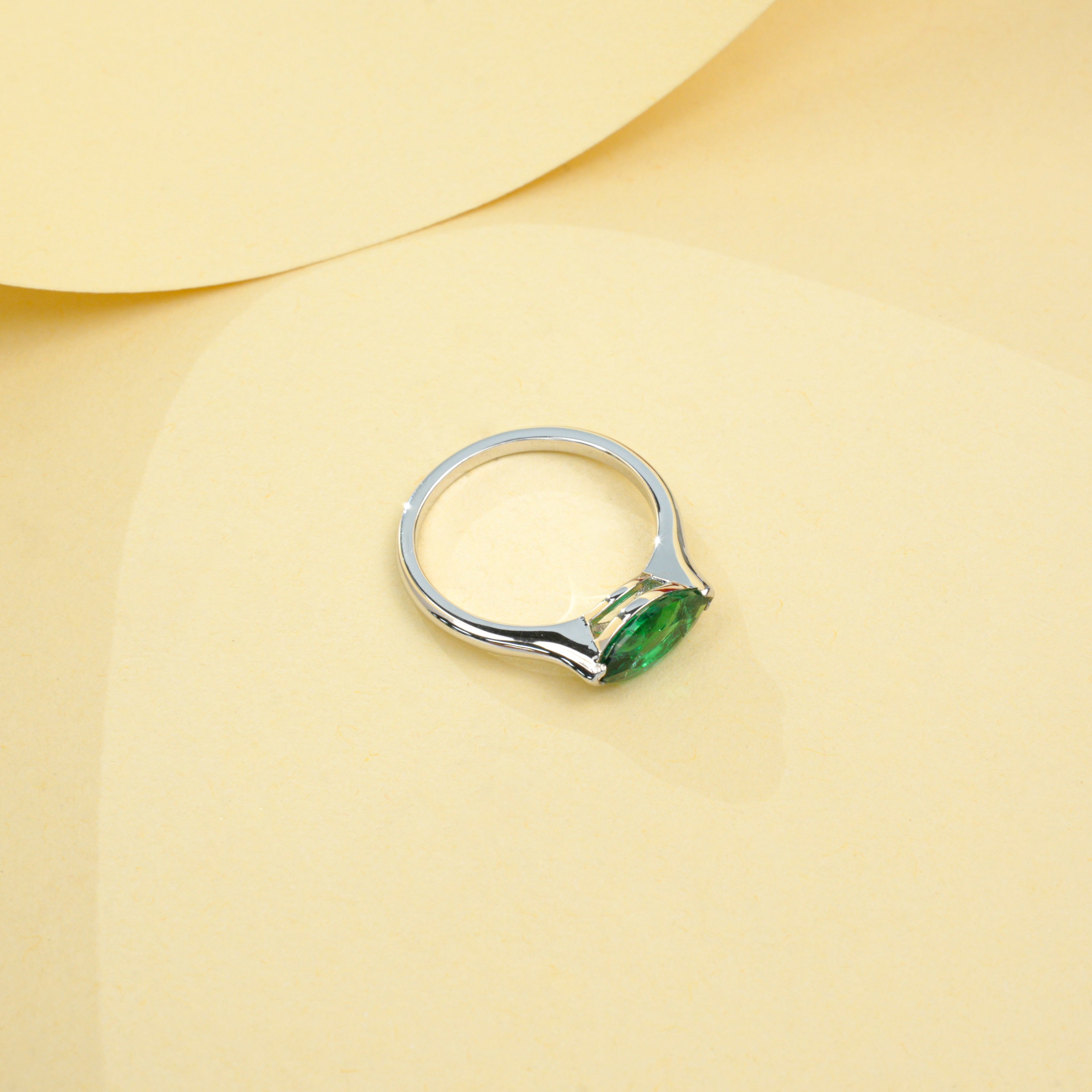 Lab-Grown Emerald - Luminous Olive-Cut Ring