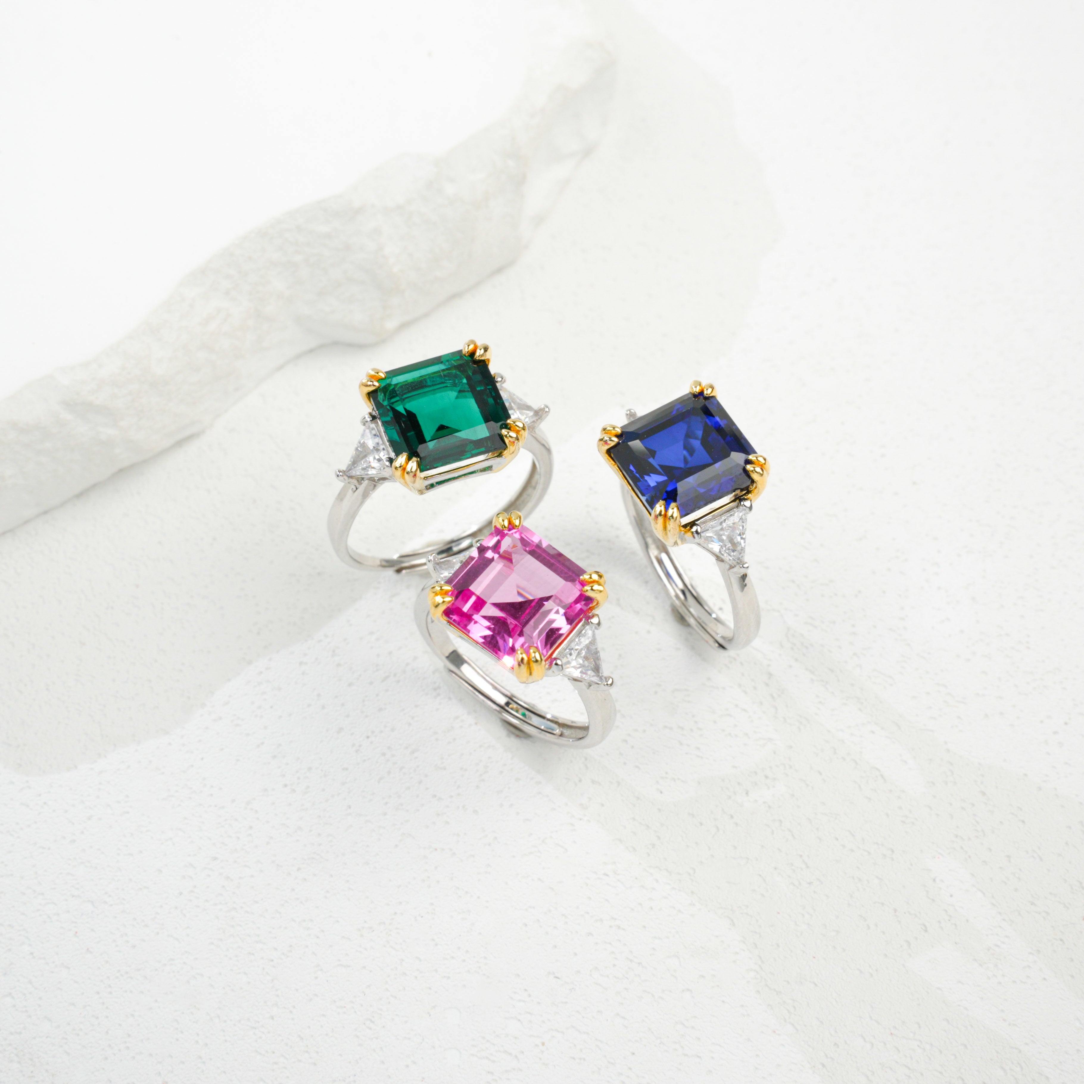 Lab-Grown Emerald - Gold-Inlaid Square Mirror Emerald Glow Ring