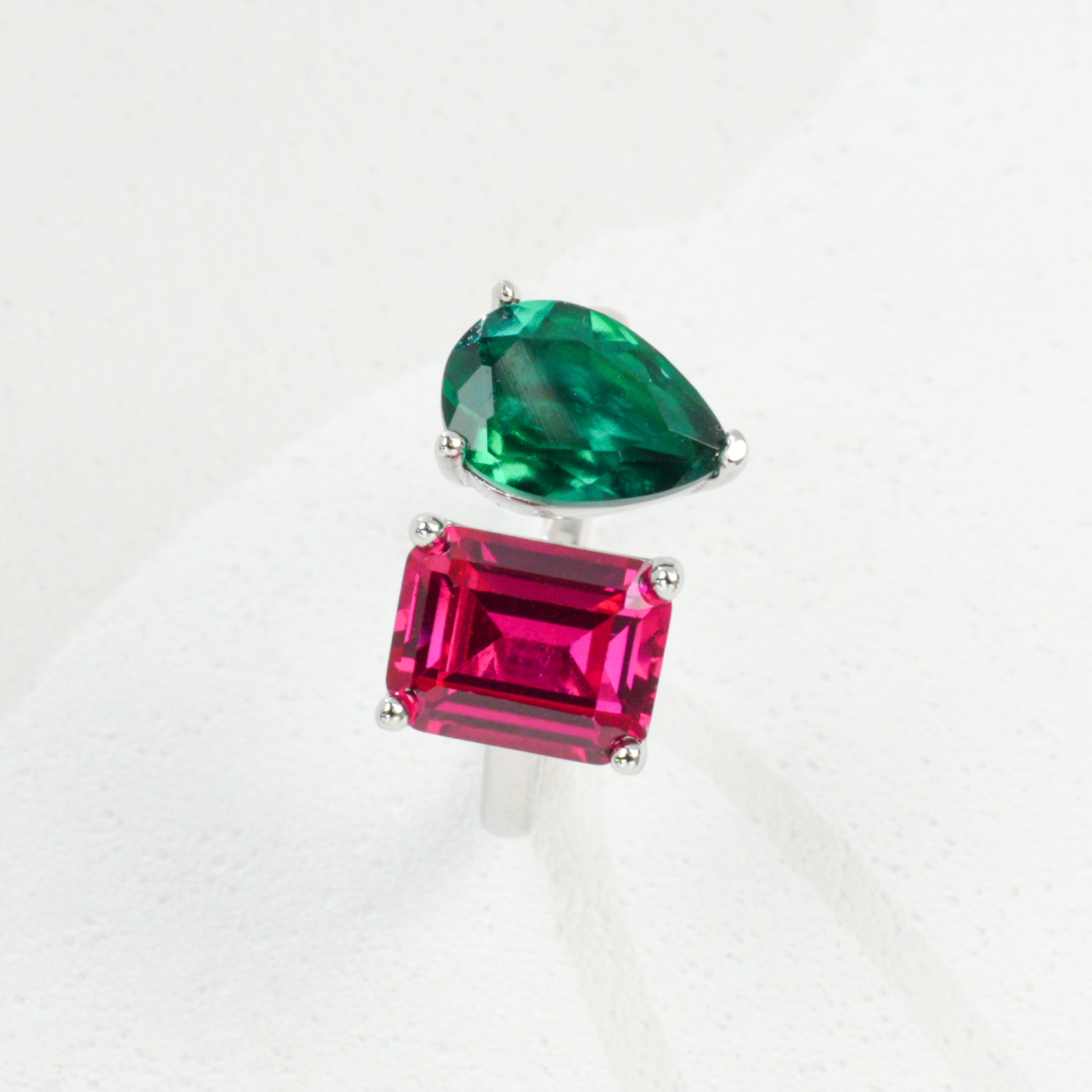Lab-Grown Ruby - Dual-Melody Color-Block Ring