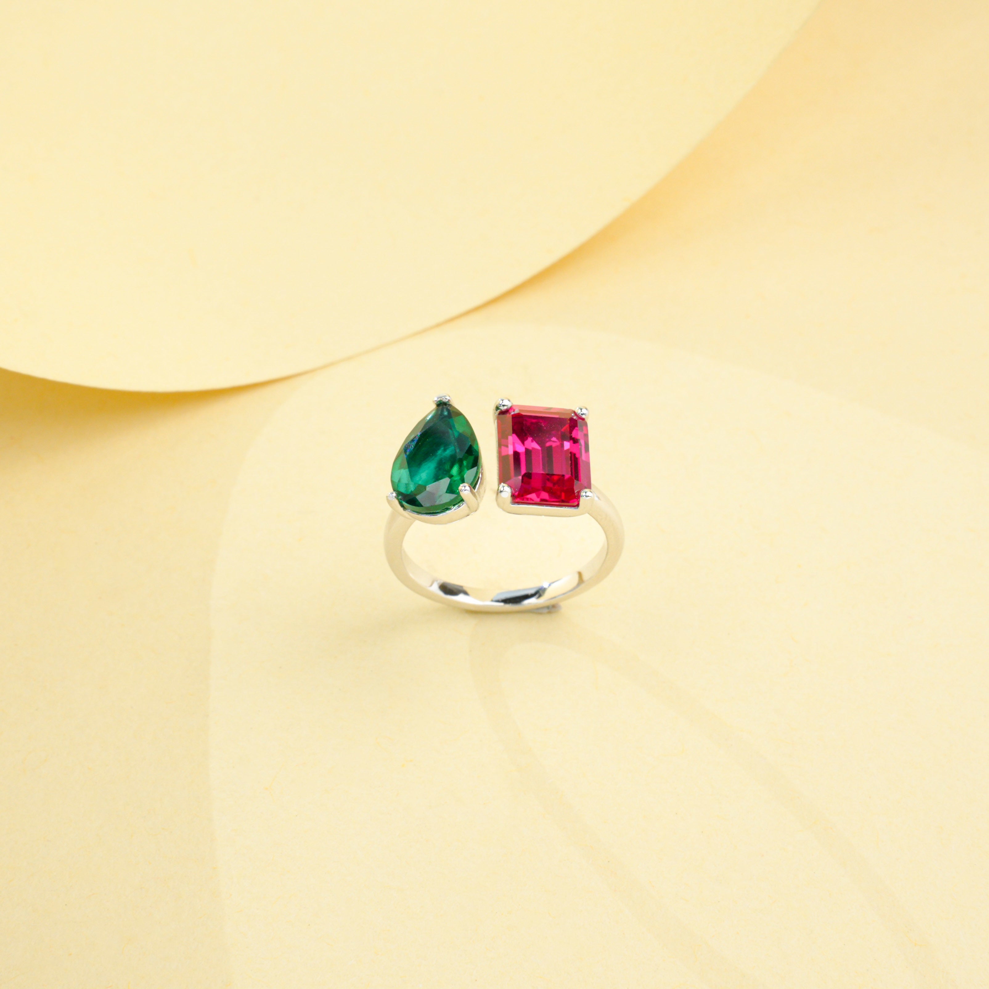 Lab-Grown Ruby - Dual-Melody Color-Block Ring
