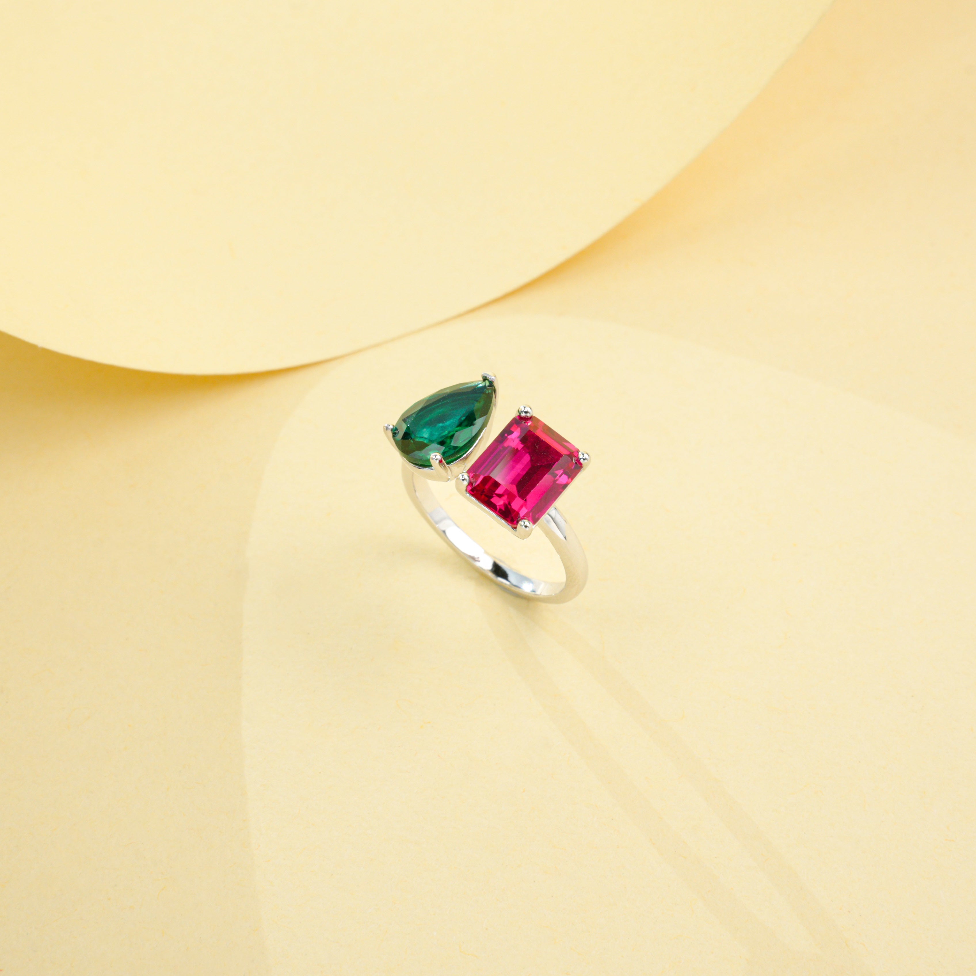 Lab-Grown Ruby - Dual-Melody Color-Block Ring