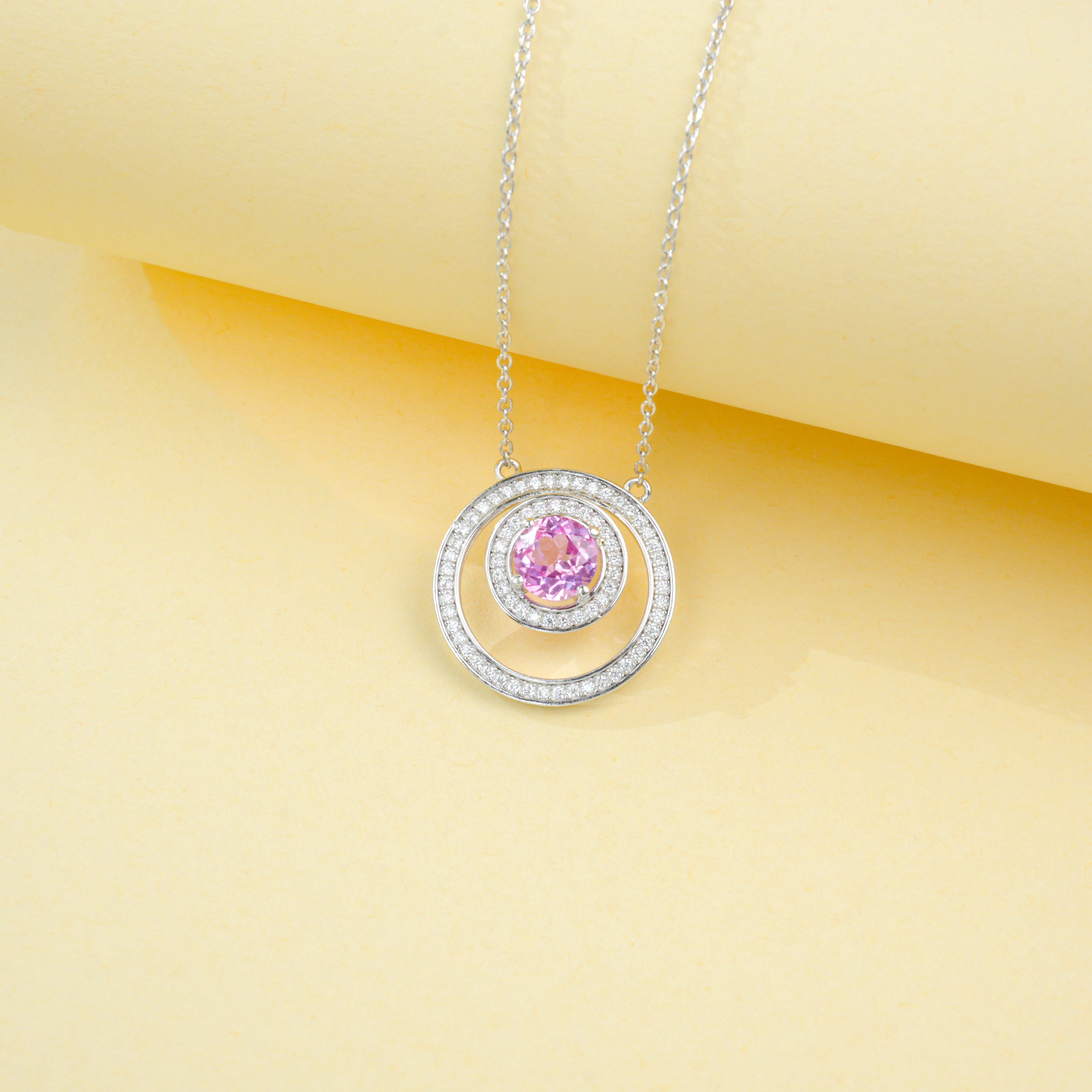 Lab-Grown Padparadscha - Double-Hoop Soft Pink Starwheel Necklace