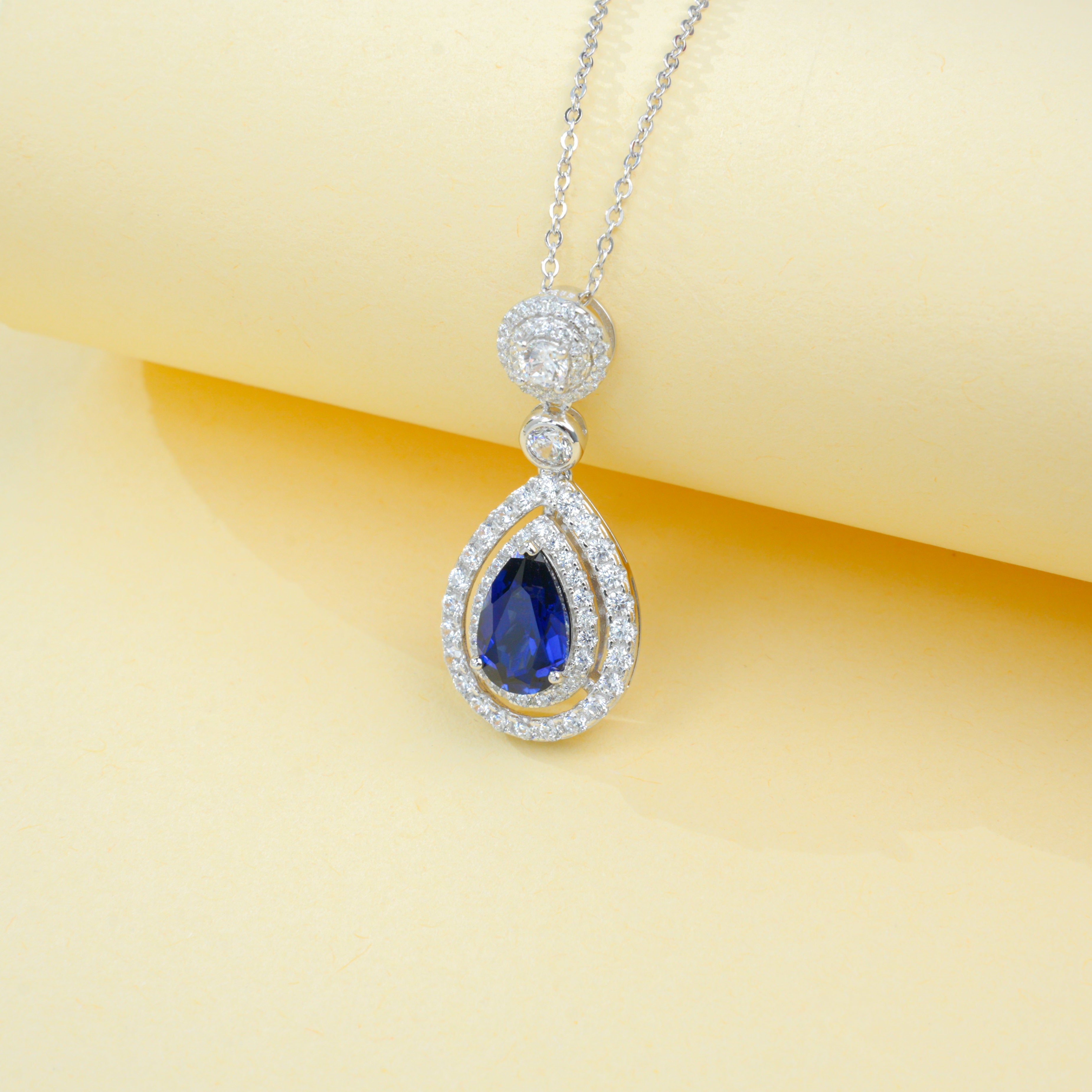 Lab-Grown Ruby - Teardrop Crimson Diamond Dangle Necklace