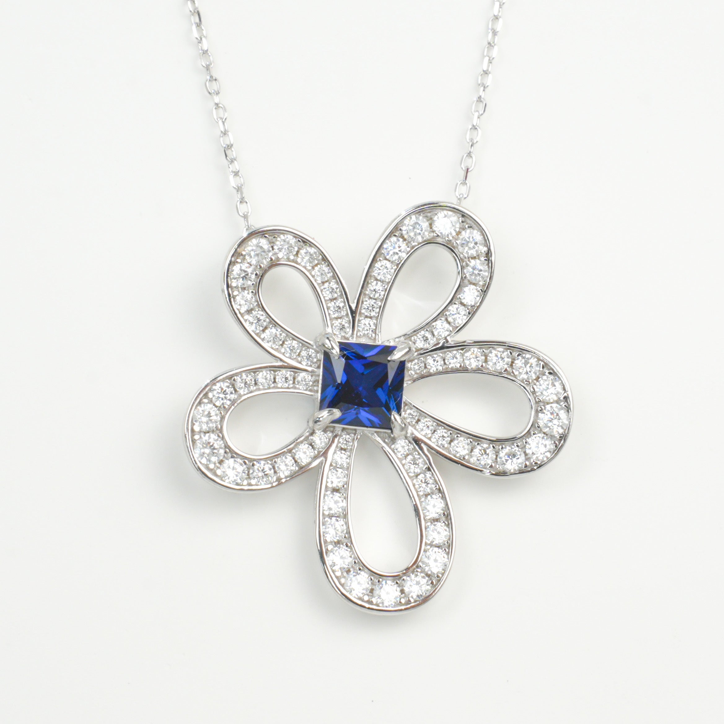 Lab-Grown Emerald - Flower Cluster Square Emerald Blooming Necklace