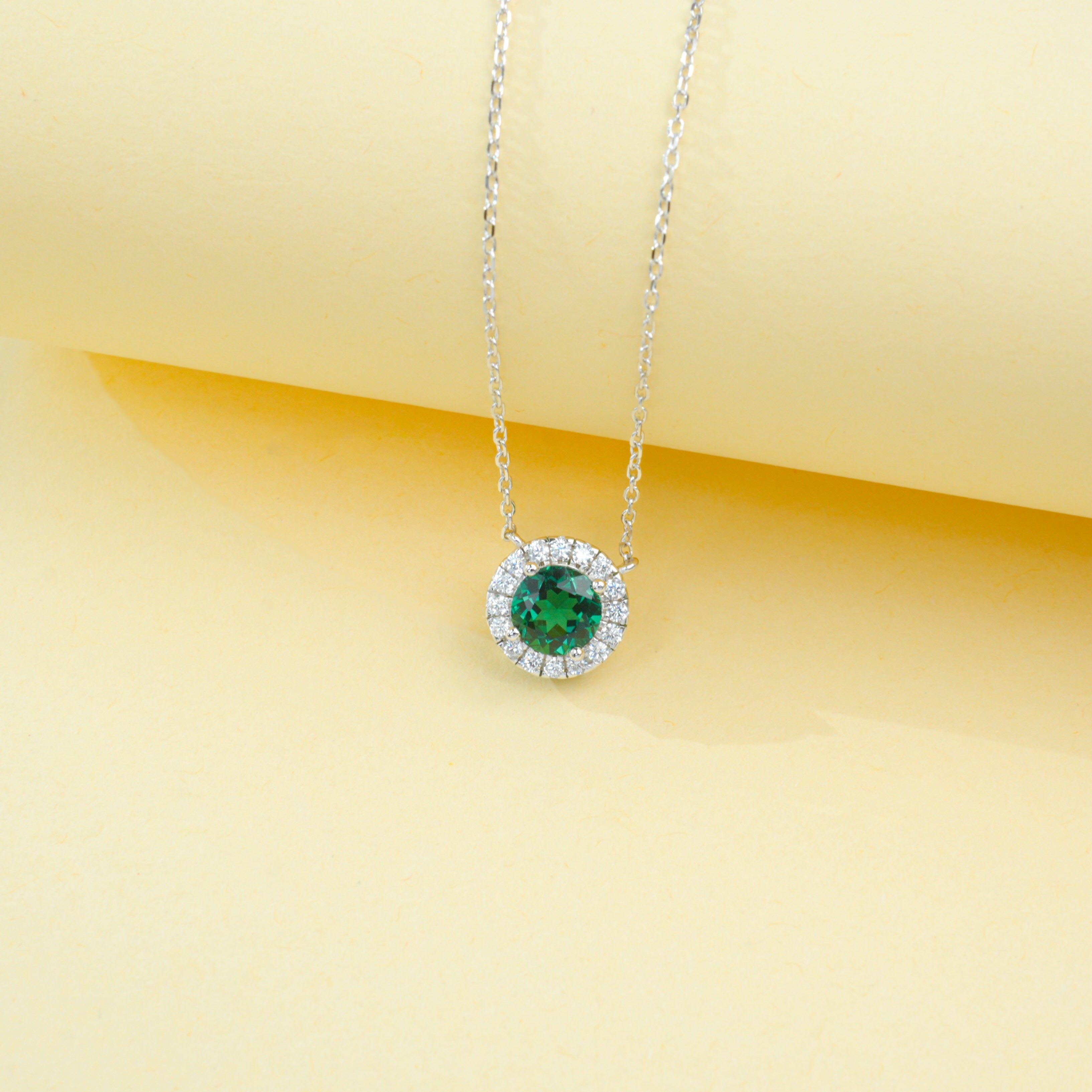 Lab-Grown Emerald - Round Emerald Star Halo Necklace