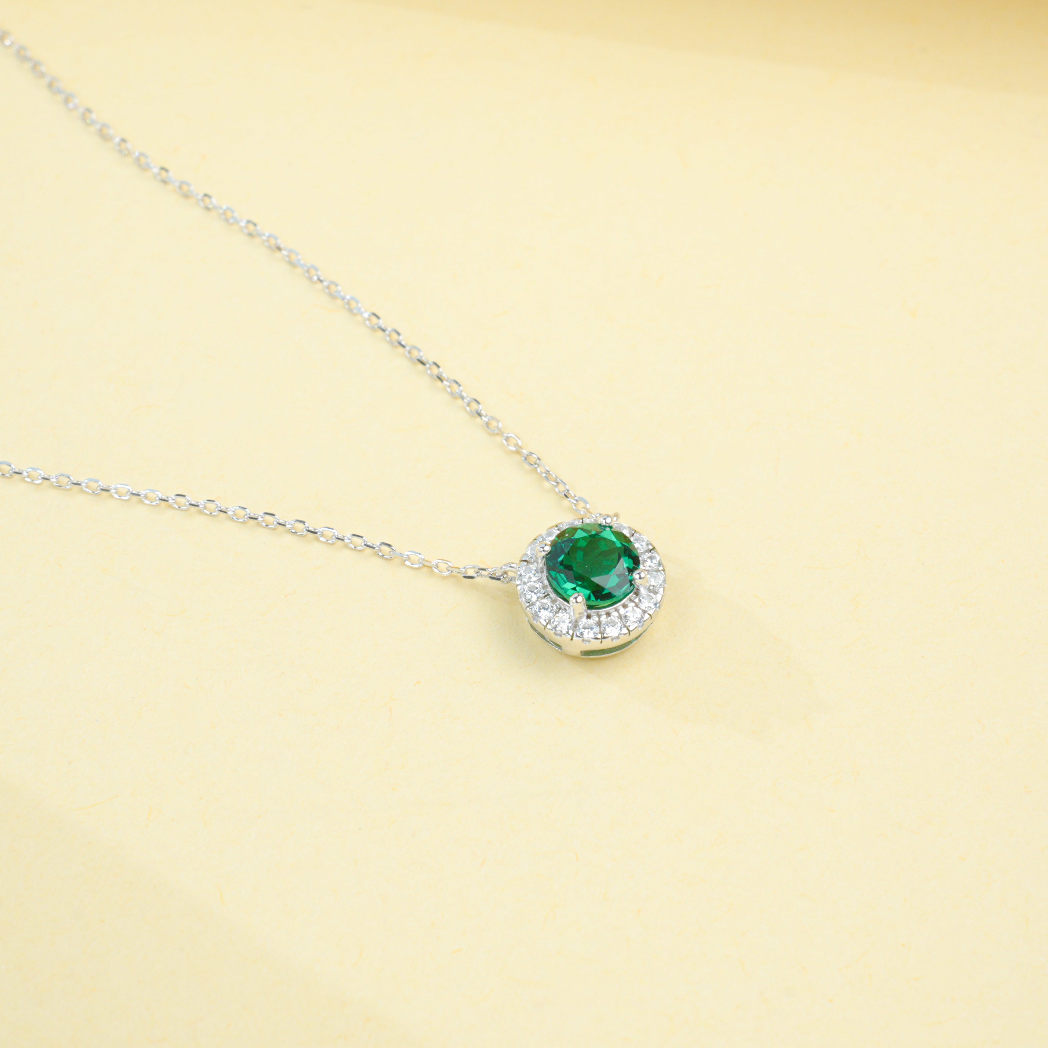 Lab-Grown Emerald - Round Emerald Star Halo Necklace