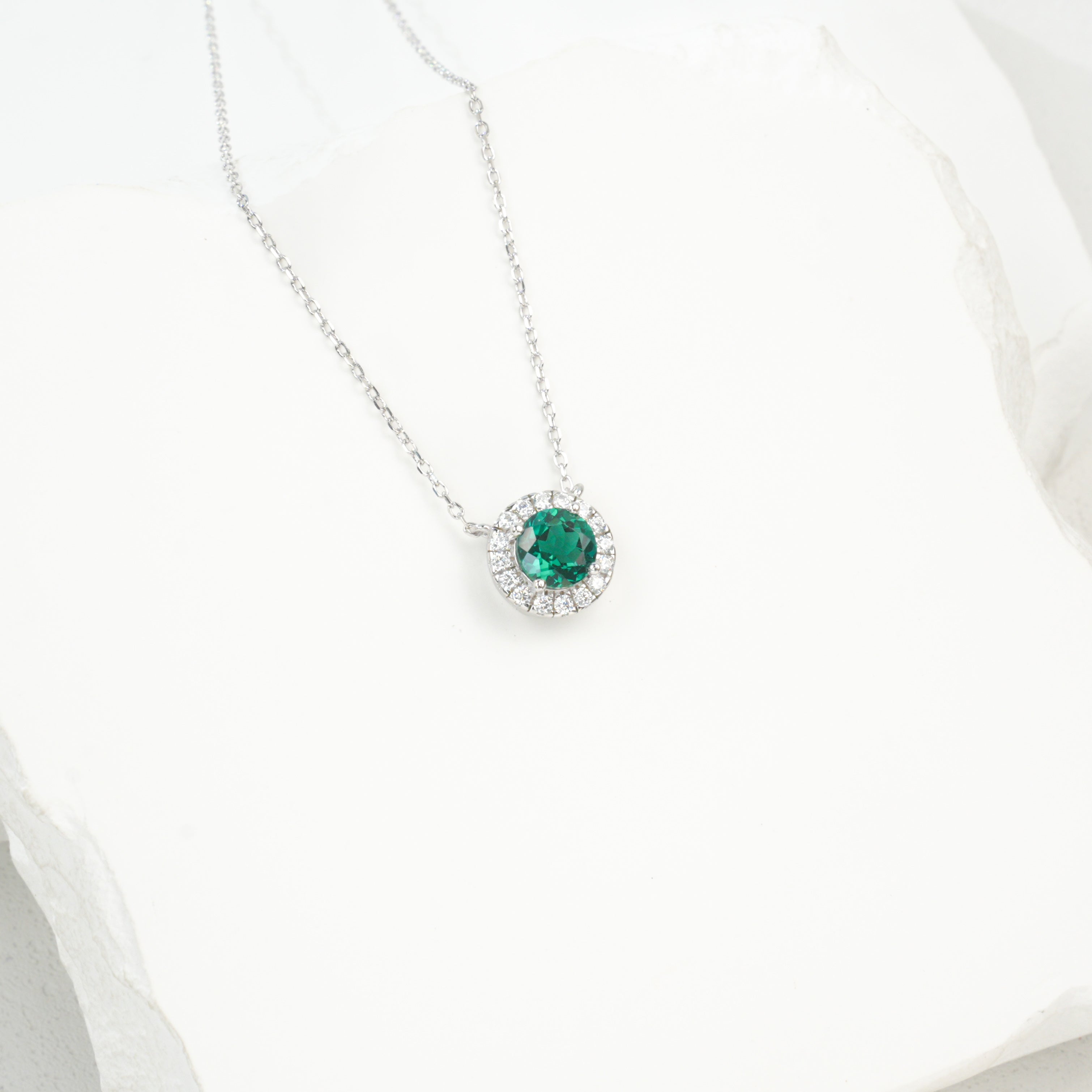 Lab-Grown Emerald - Round Emerald Star Halo Necklace