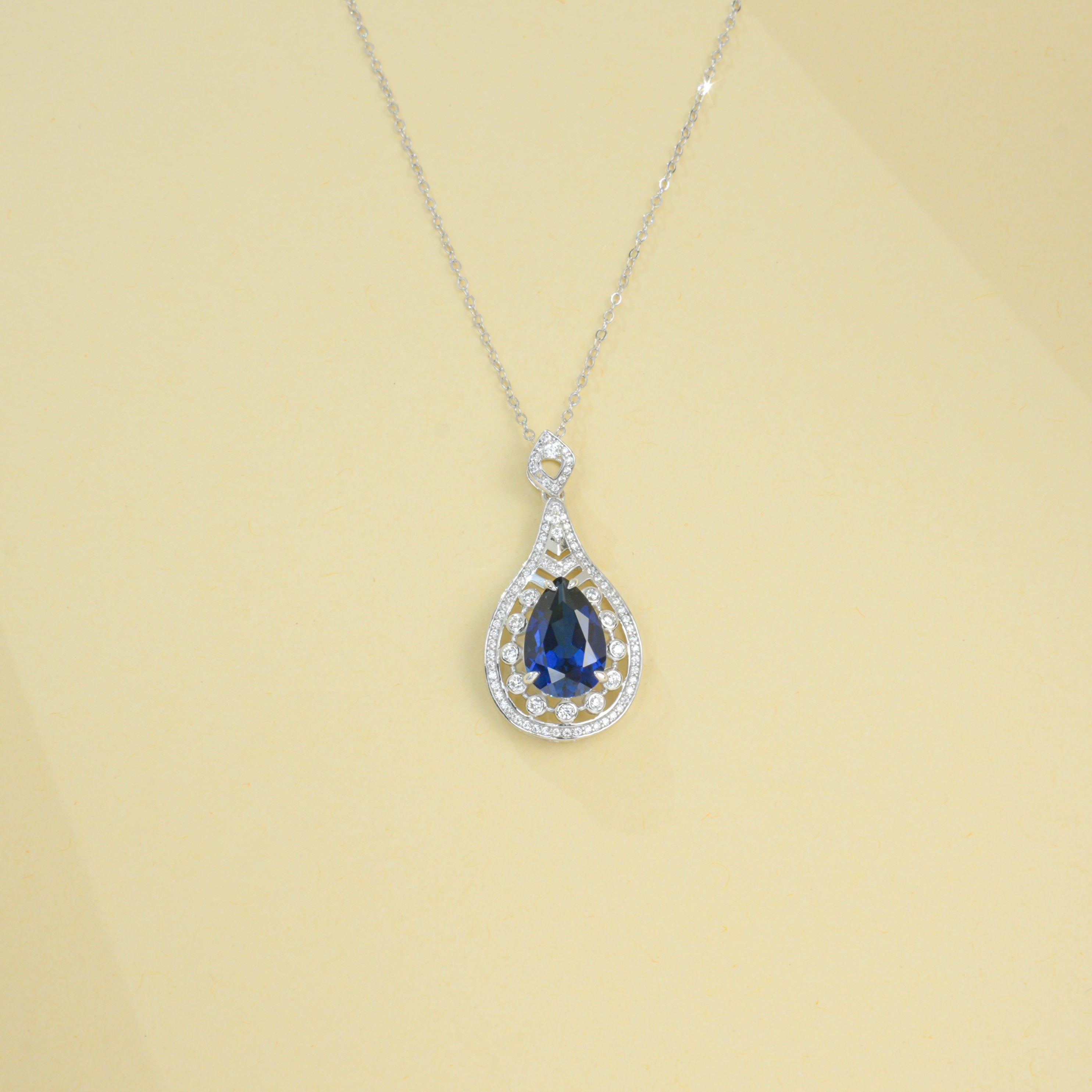 Lab-Grown Padparadscha - Teardrop Soft Crimson Diamond-Halo Necklace