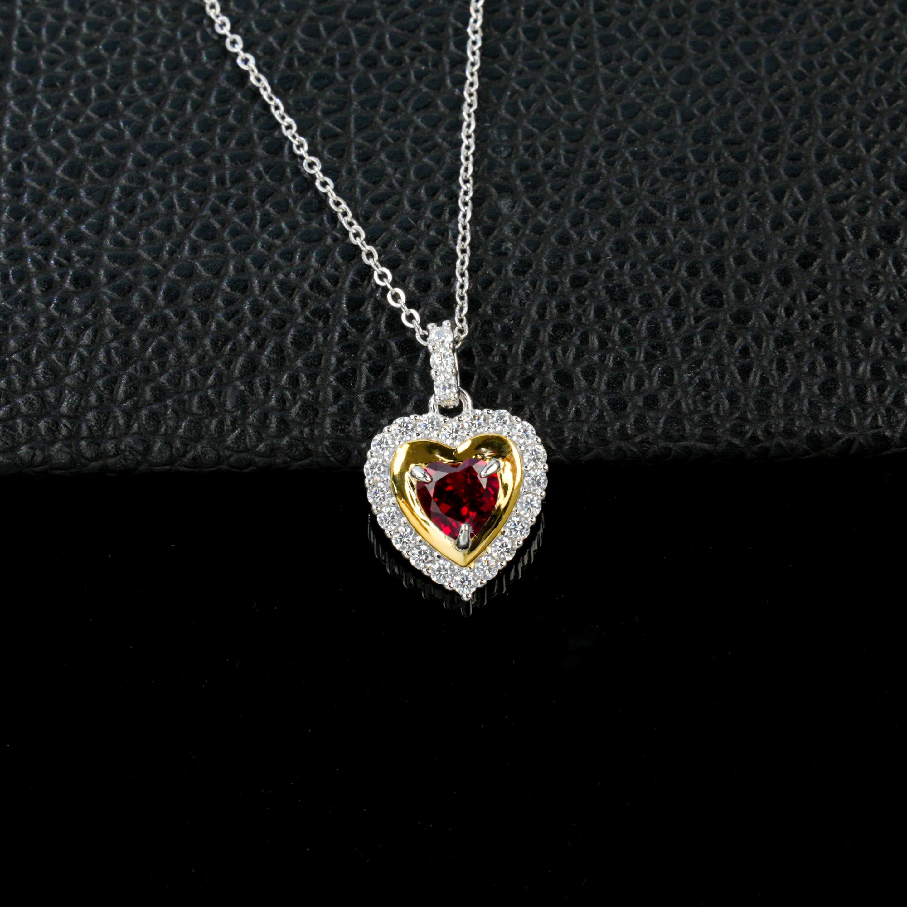 Lab-Grown Ruby - Double-Heart Crimson Diamond Two-Tone Necklace