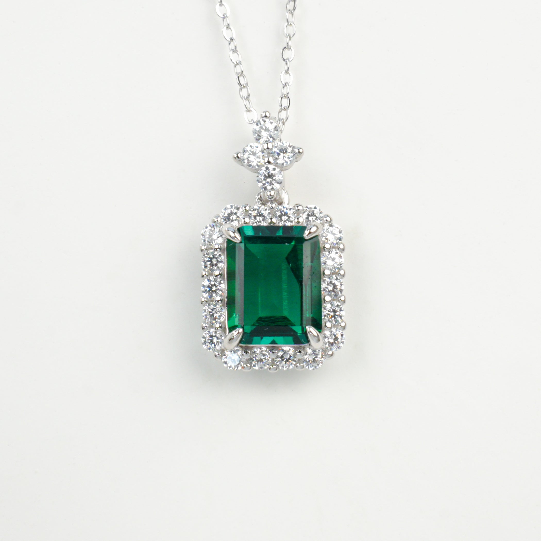 Lab-Grown Emerald - Square Emerald Diamond Cluster Square Hoop Necklace