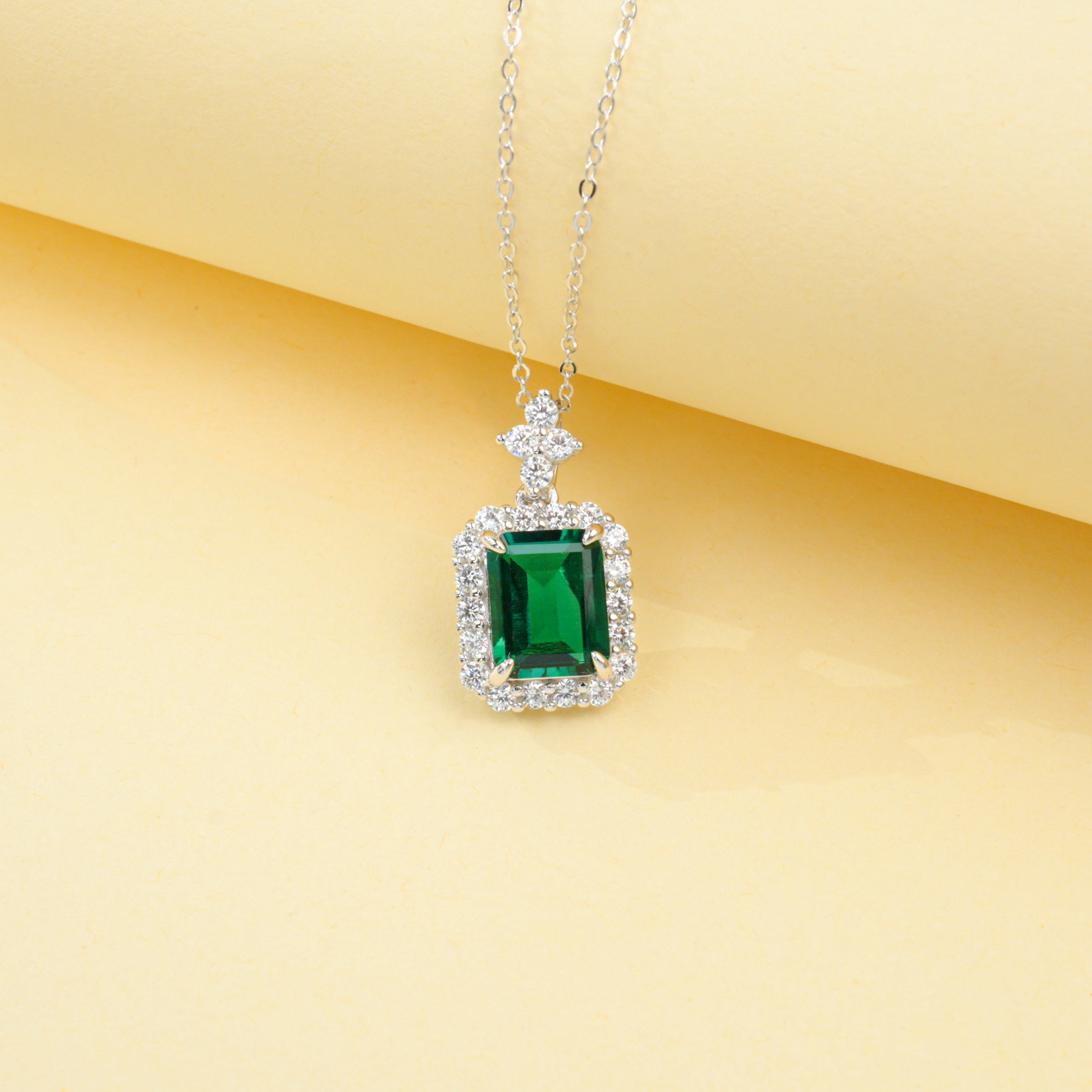 Lab-Grown Emerald - Square Emerald Diamond Cluster Square Hoop Necklace