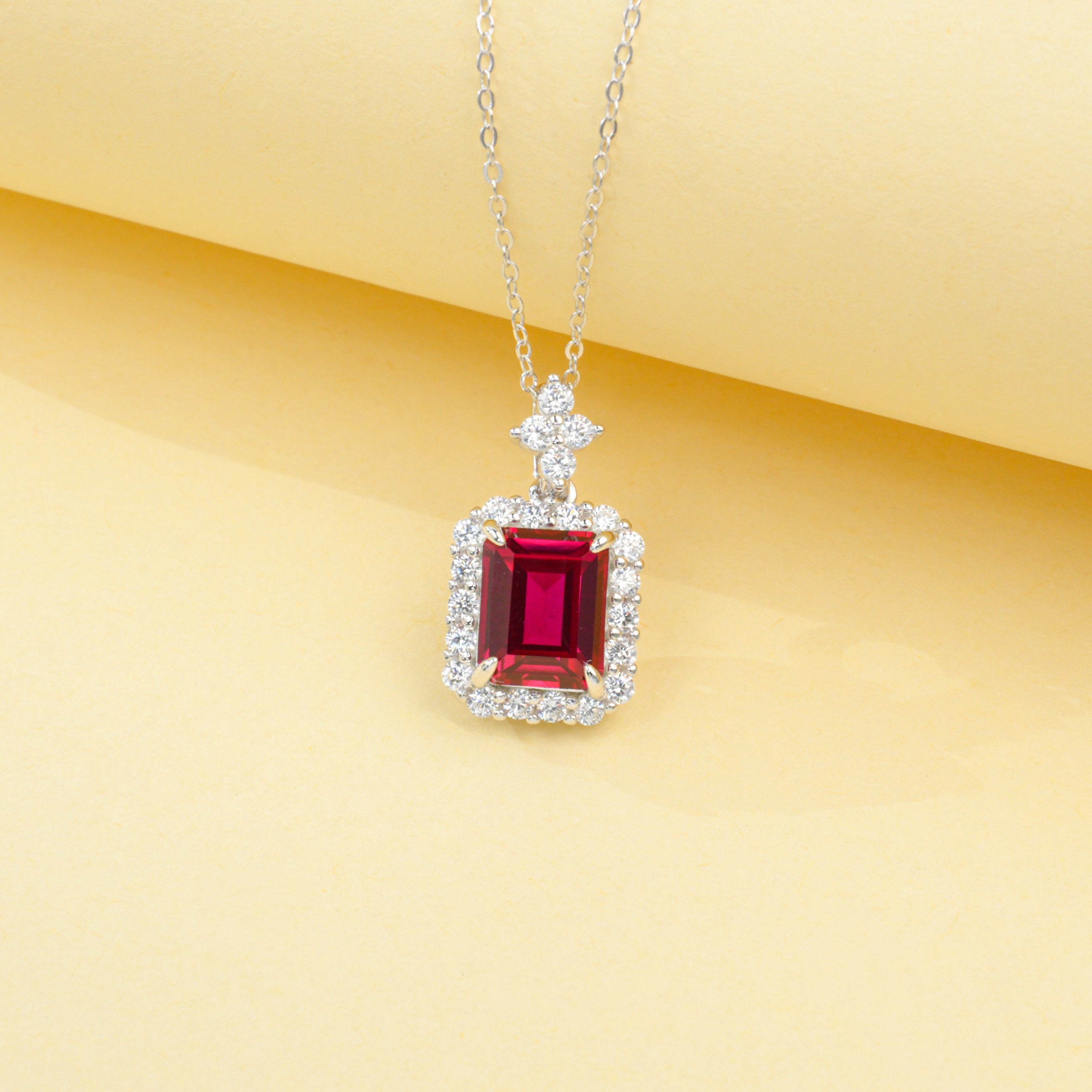 Lab-Grown Emerald - Square Emerald Diamond Cluster Square Hoop Necklace