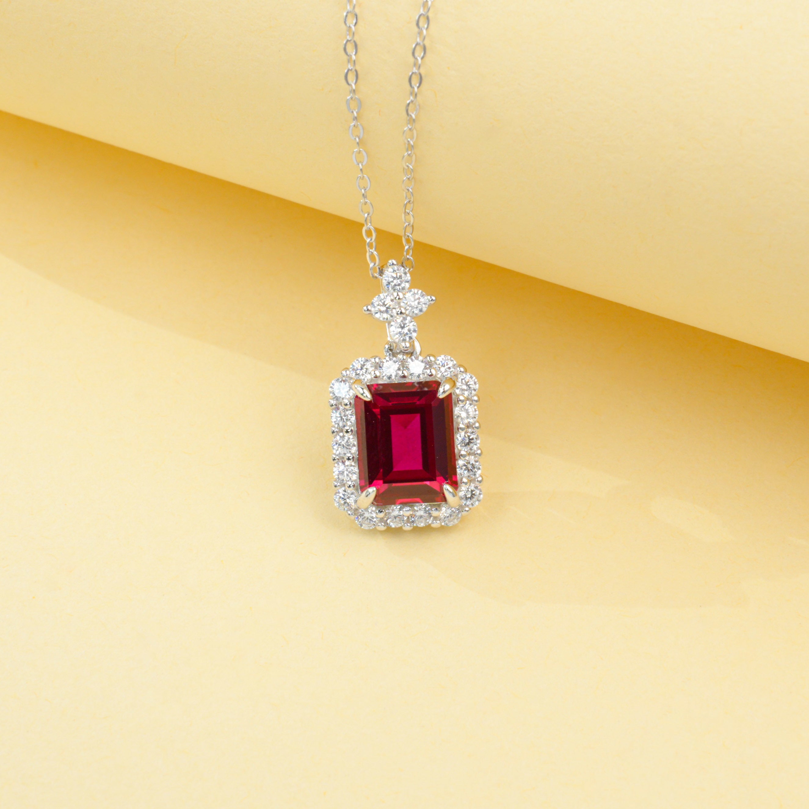 Lab-Grown Emerald - Square Emerald Diamond Cluster Square Hoop Necklace