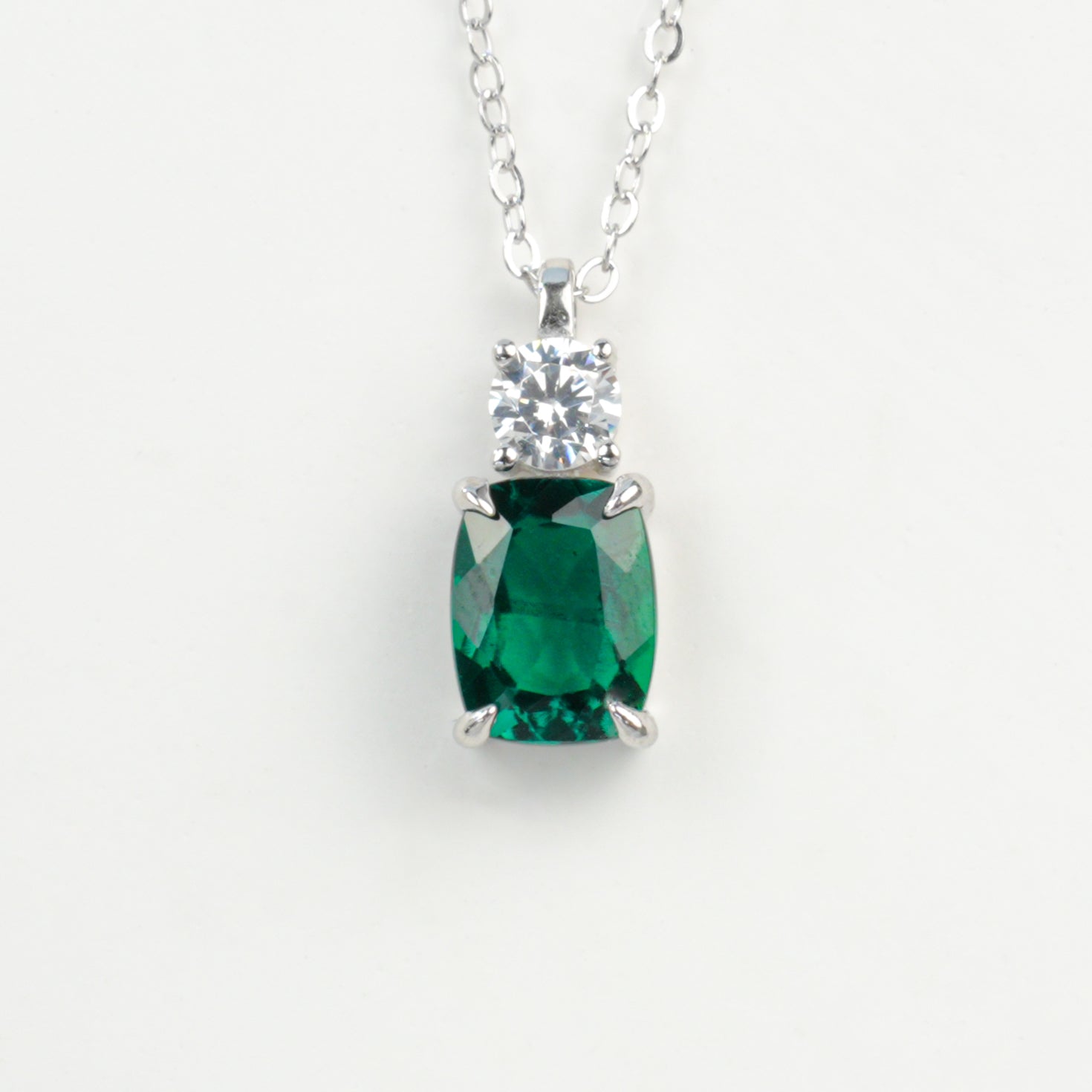 Lab-Grown Emerald - Long Emerald Star-Accented Minimalist Necklace