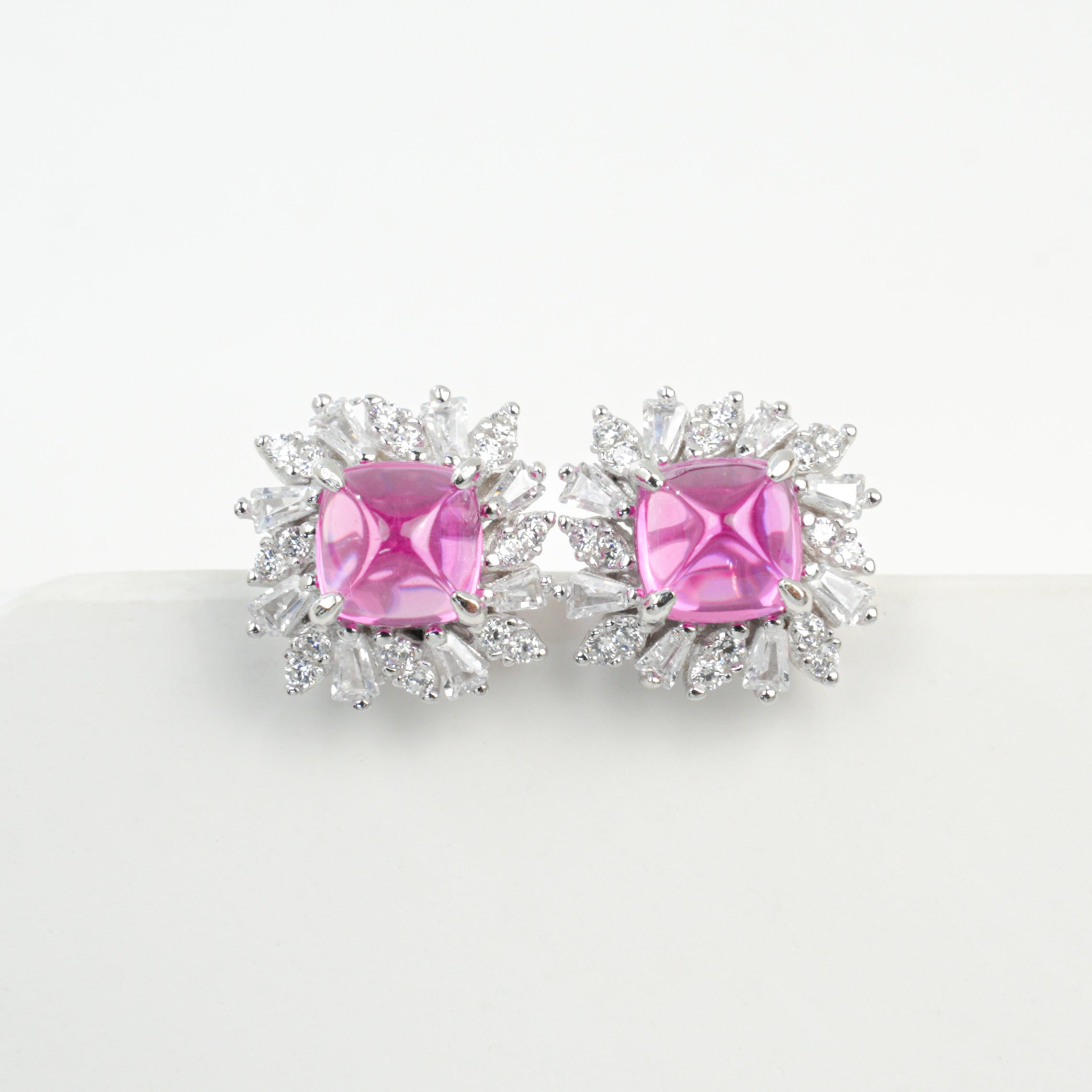 Lab-Grown Sapphire - Square Blue Starburst Diamond-Cluster Earrings
