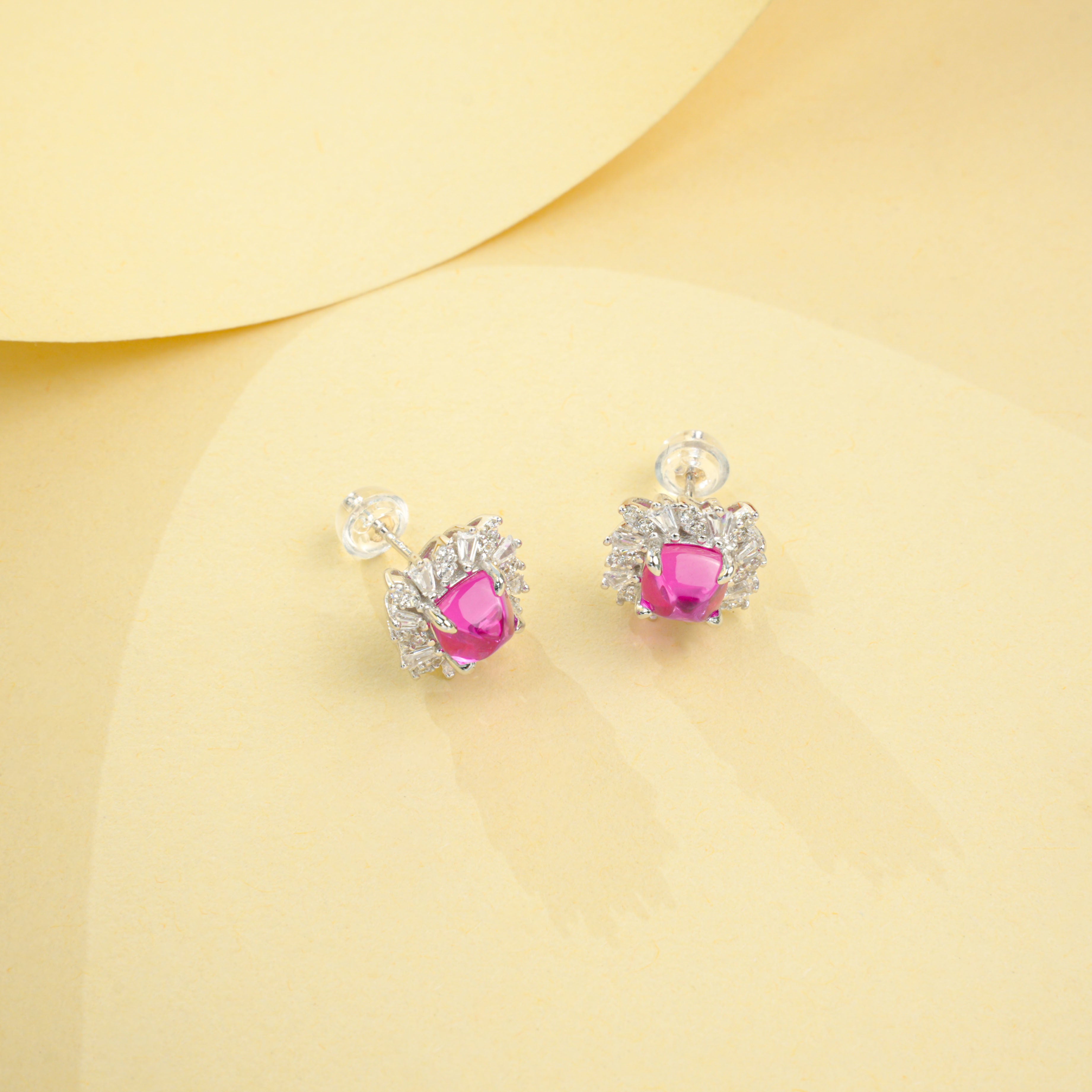 Lab-Grown Sapphire - Square Blue Starburst Diamond-Cluster Earrings