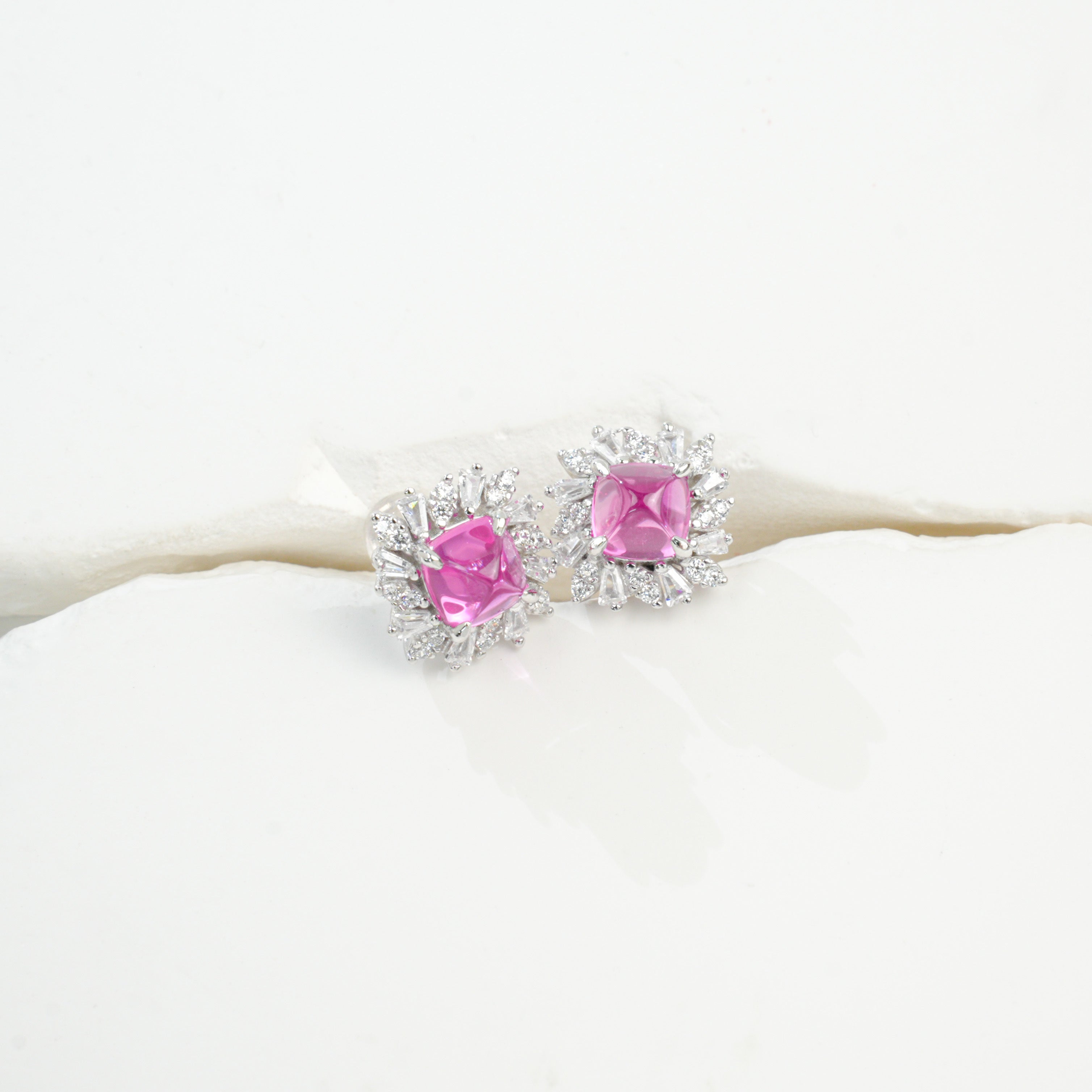 Lab-Grown Sapphire - Square Blue Starburst Diamond-Cluster Earrings