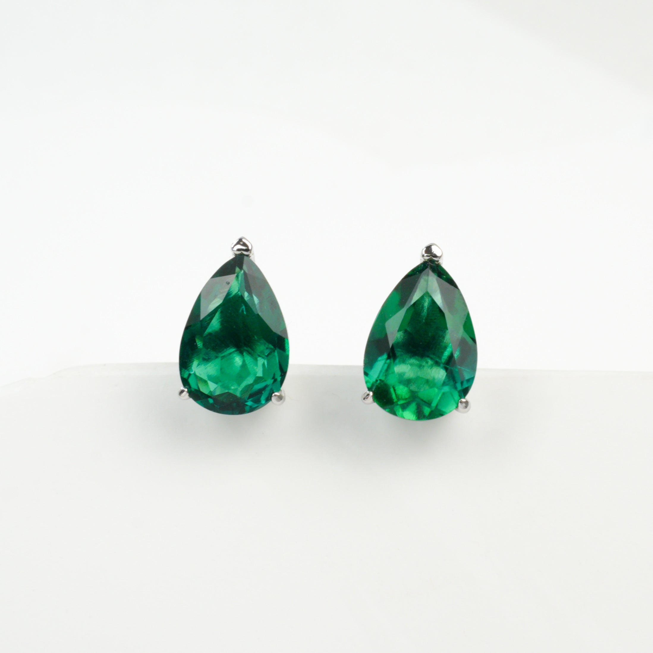 Lab-Grown Emerald - Teardrop Deep Verdant Minimalist Earrings