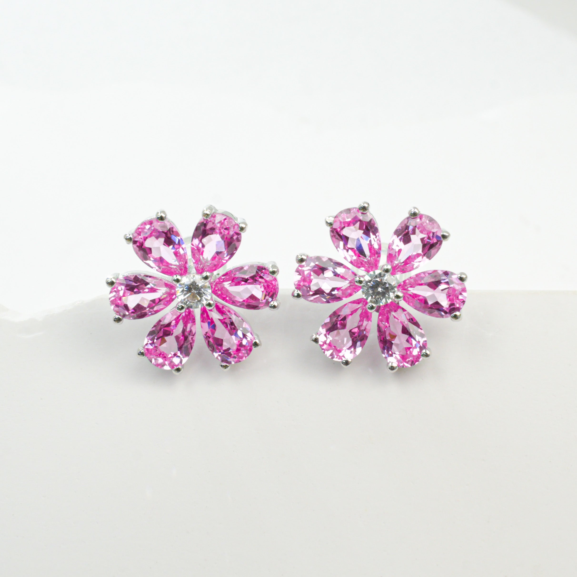 Lab-Grown Emerald - Emerald Petal Flower-Blooming Diamond-Center Earrings