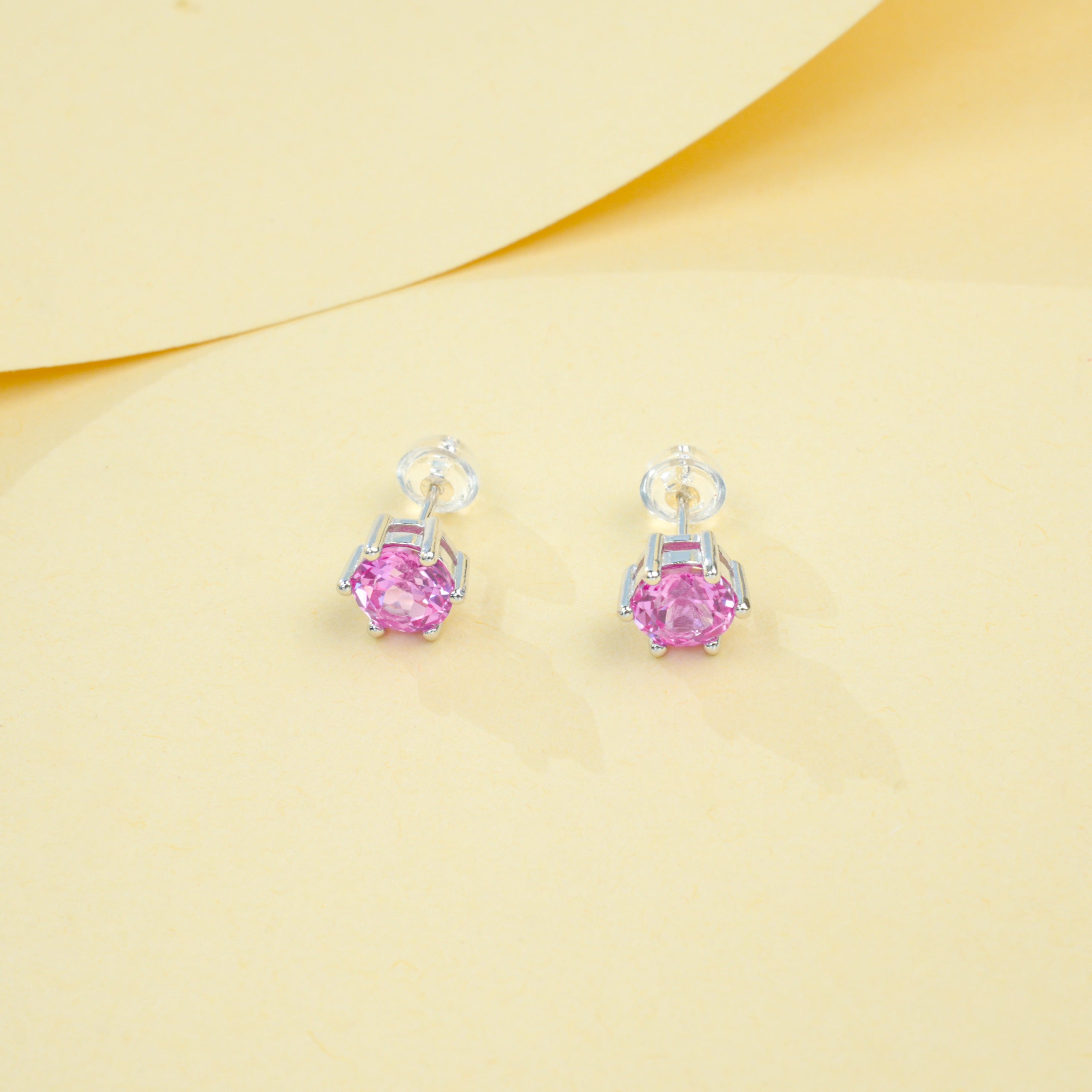 Lab-Grown Padparadscha - Round Crimson Star-Studded Minimalist Earrings