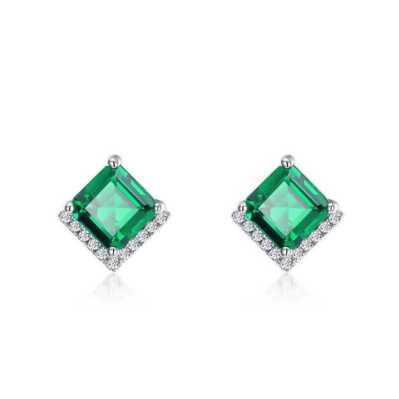 Lab-Grown Ruby - Rhombus Crimson Diamond-Edged Trapezoid Earrings