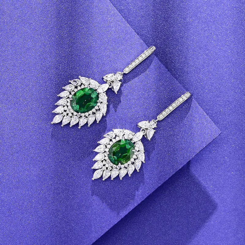 Lab-Grown Ruby - Oval Crimson Star-Blooming Dangle Ear Hooks