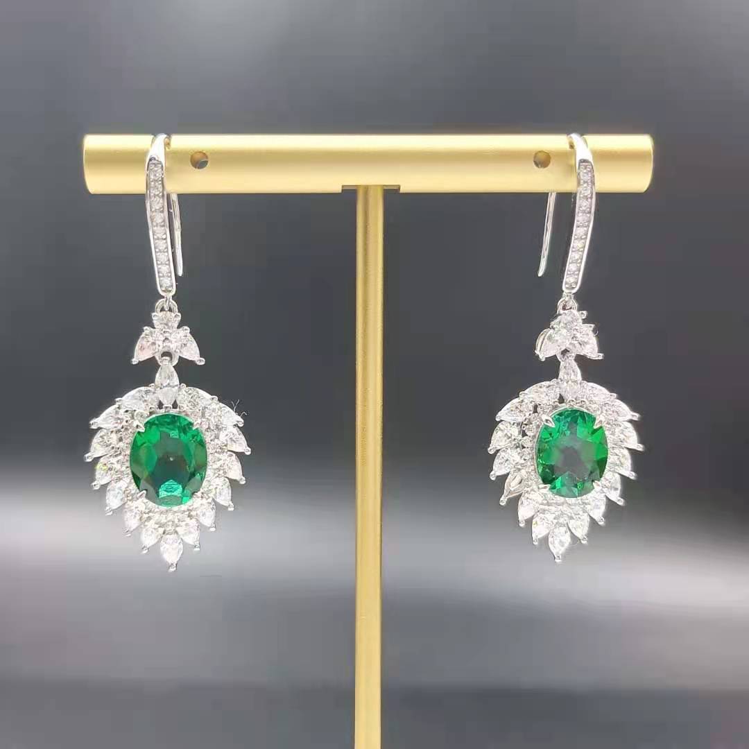 Lab-Grown Ruby - Oval Crimson Star-Blooming Dangle Ear Hooks