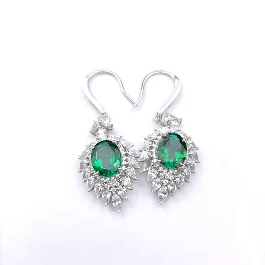 Lab-Grown Ruby - Oval Crimson Star-Blooming Dangle Ear Hooks