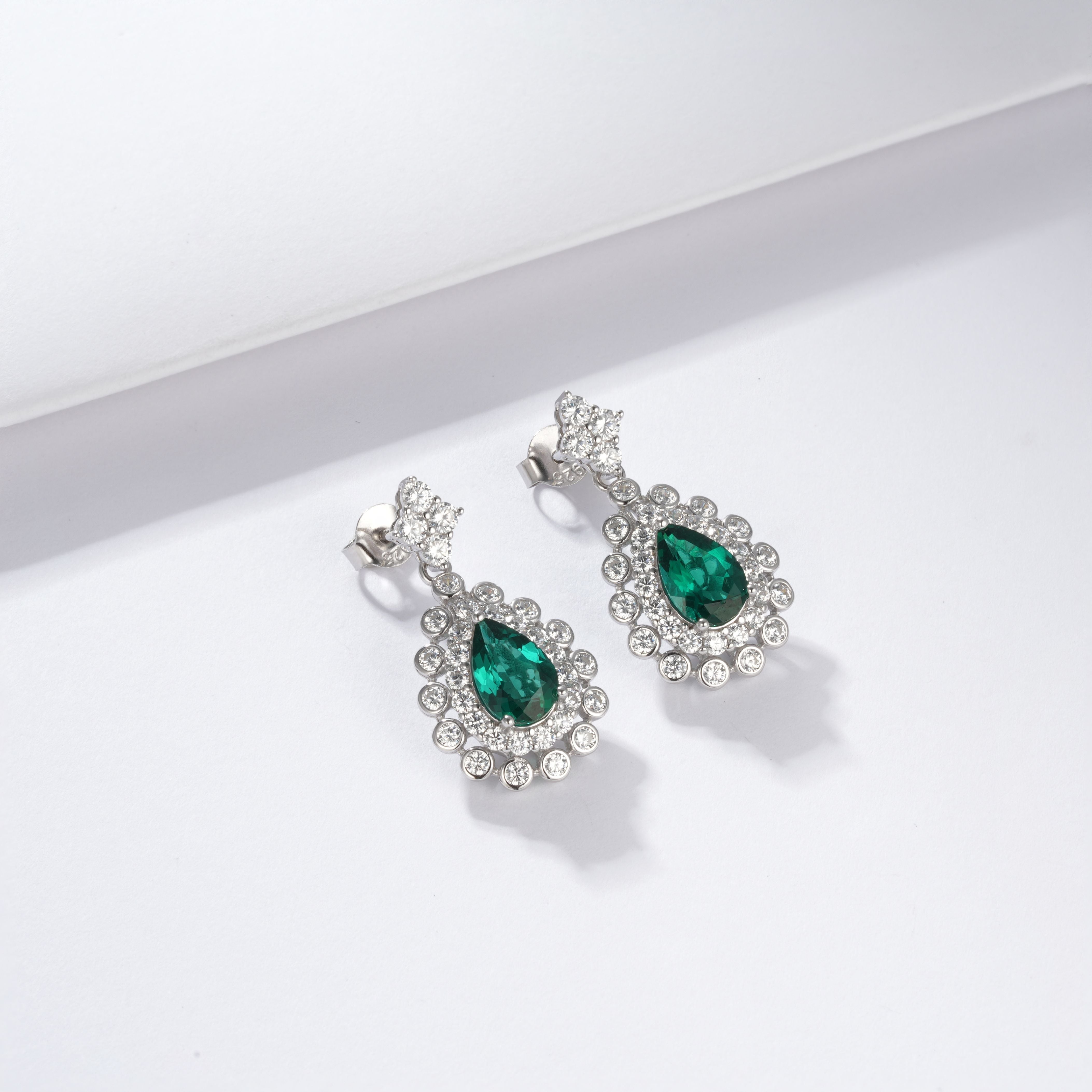 Lab-Grown Ruby - Teardrop Crimson Diamond-Cluster Dangle Earrings