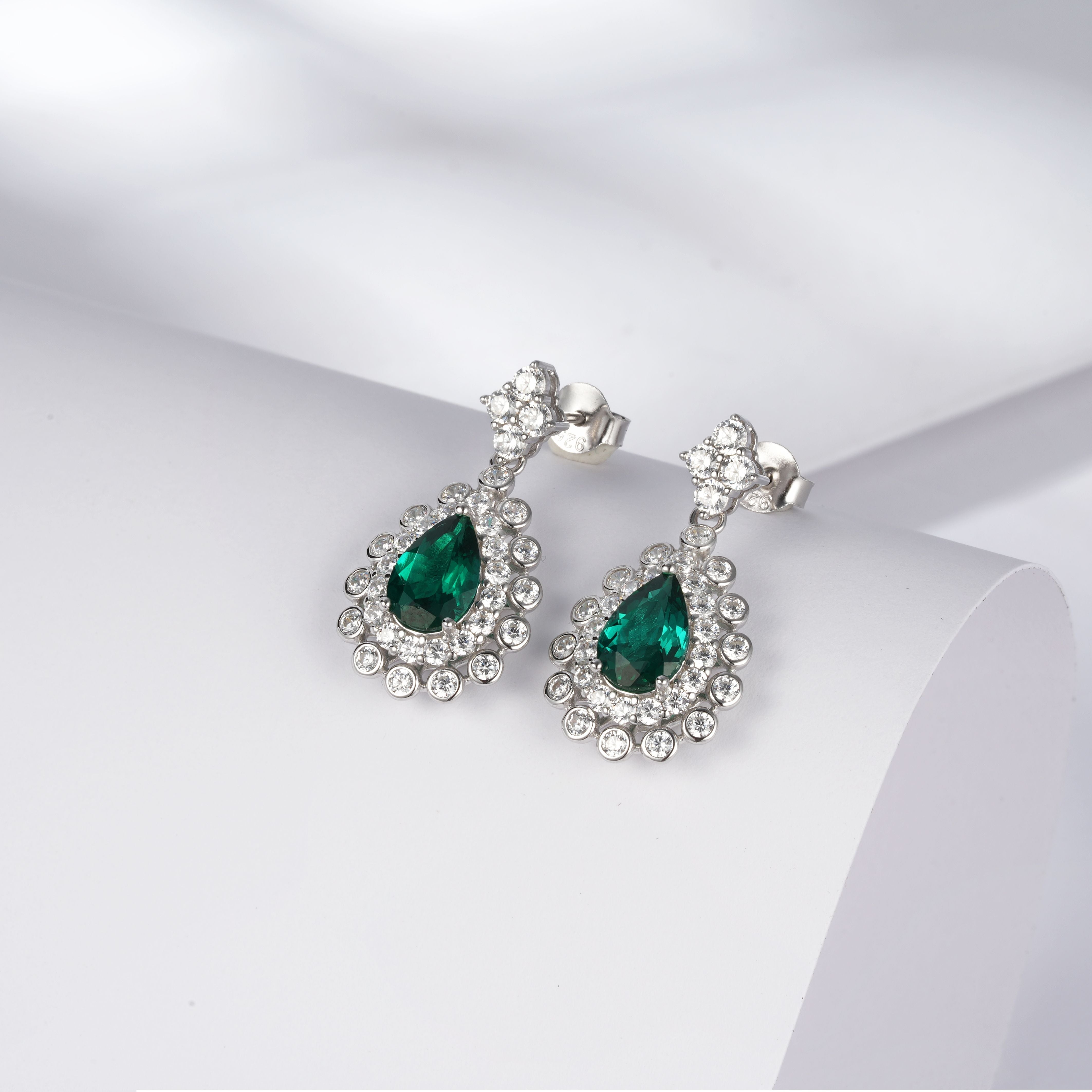 Lab-Grown Ruby - Teardrop Crimson Diamond-Cluster Dangle Earrings