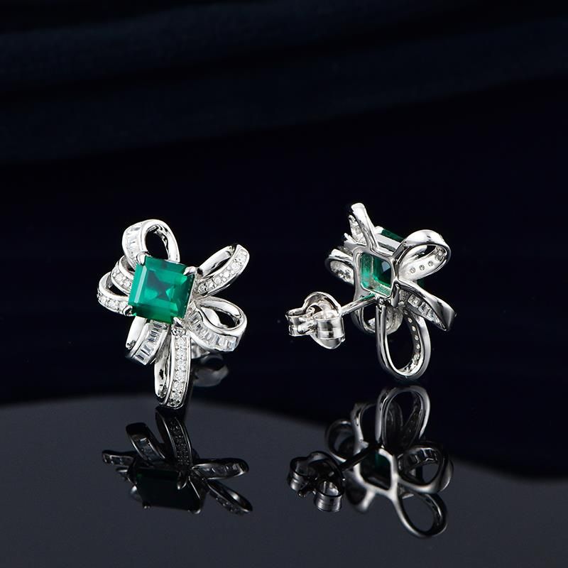 Lab-Grown Ruby - Square Crimson Satin-Knot Diamond-Wrapped Earrings