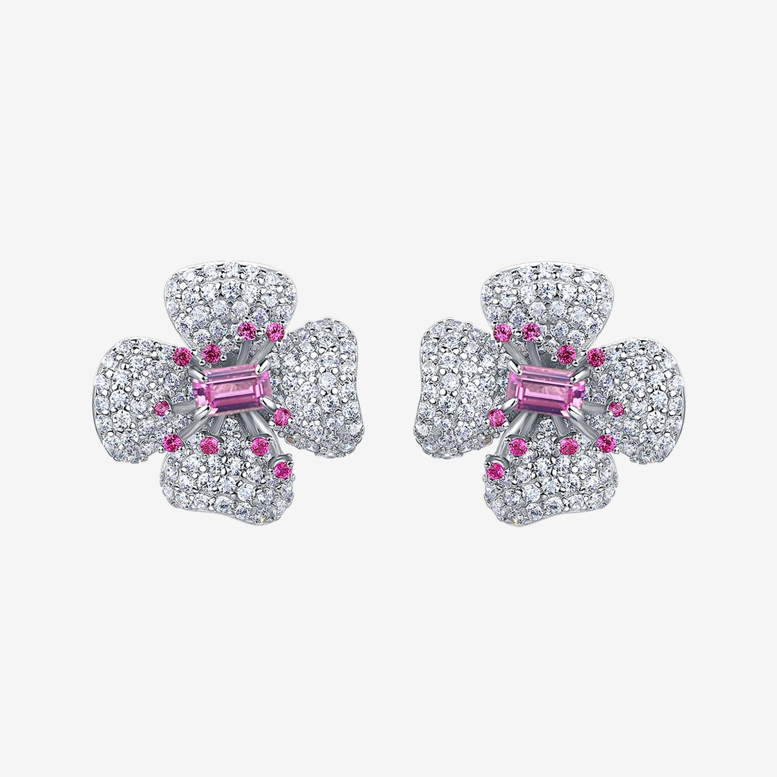 Lab-Grown Ruby - Flower-Cluster Crimson Heart Four-Leaf Earrings