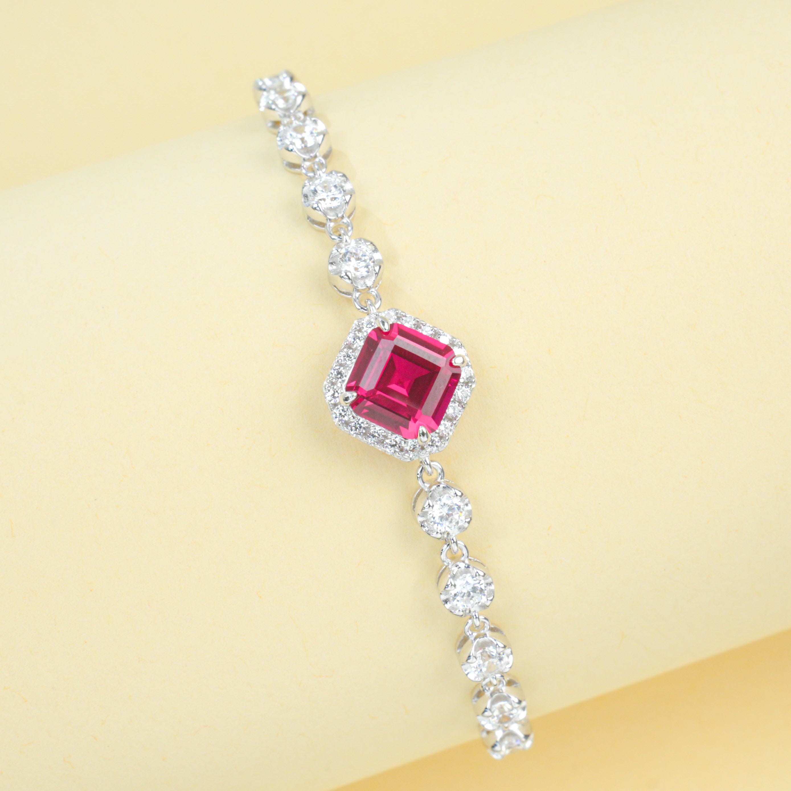 Lab-Grown Emerald - Square Emerald Diamond-Chain Soft-Wrist Bracelet