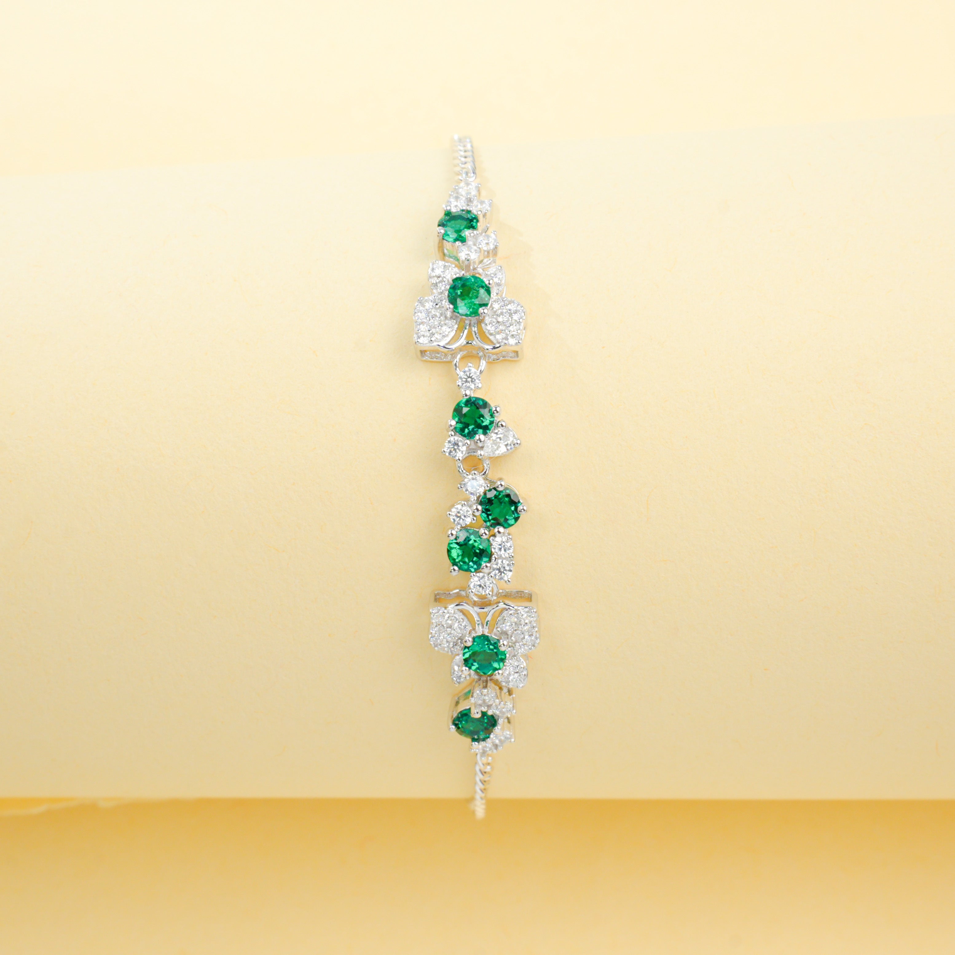 Lab-Grown Emerald - Emerald Cluster Floral Vine Soft-Wrist Bracelet