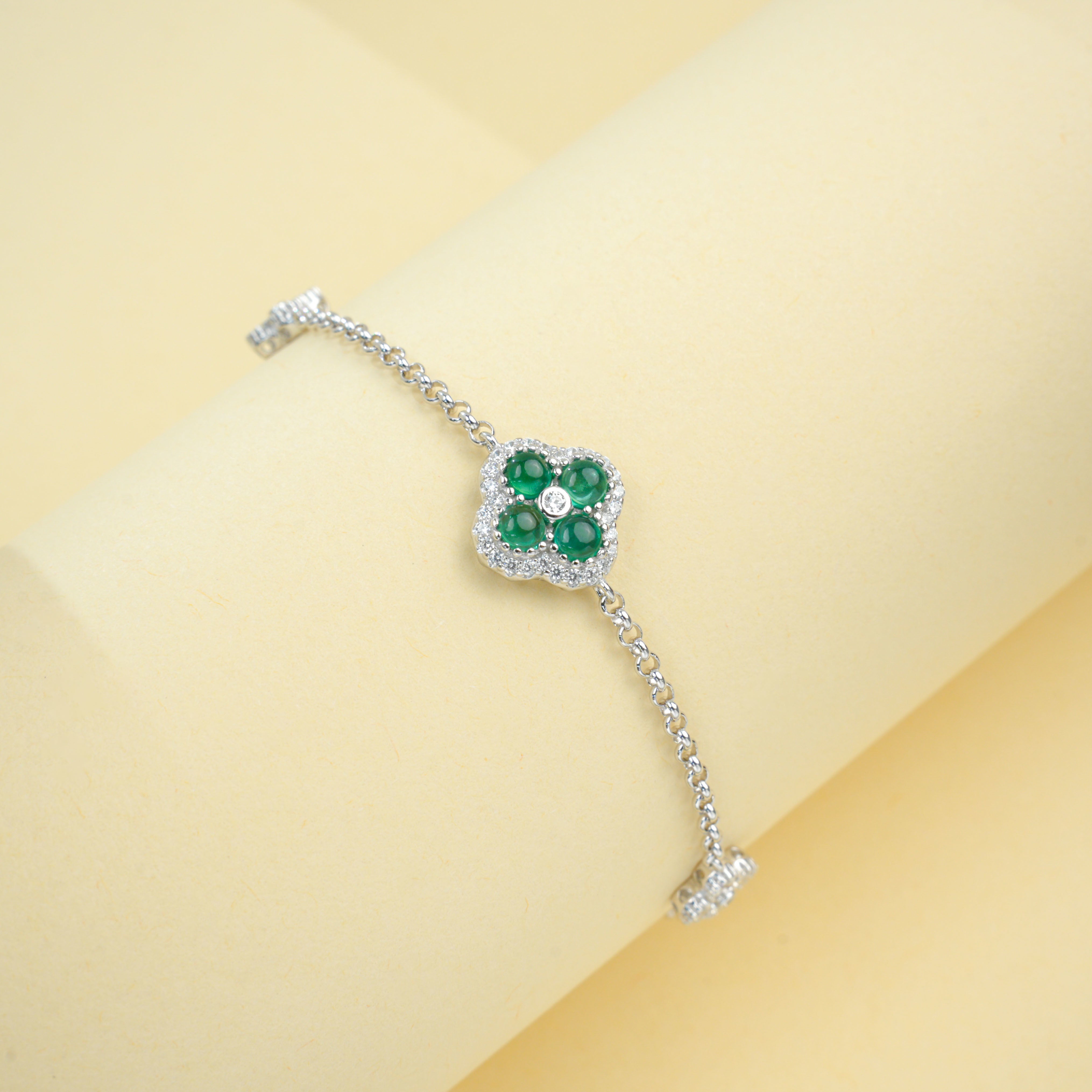 Lab-Grown Emerald - Emerald Heart Four-Leaf Lucky Charm Bracelet