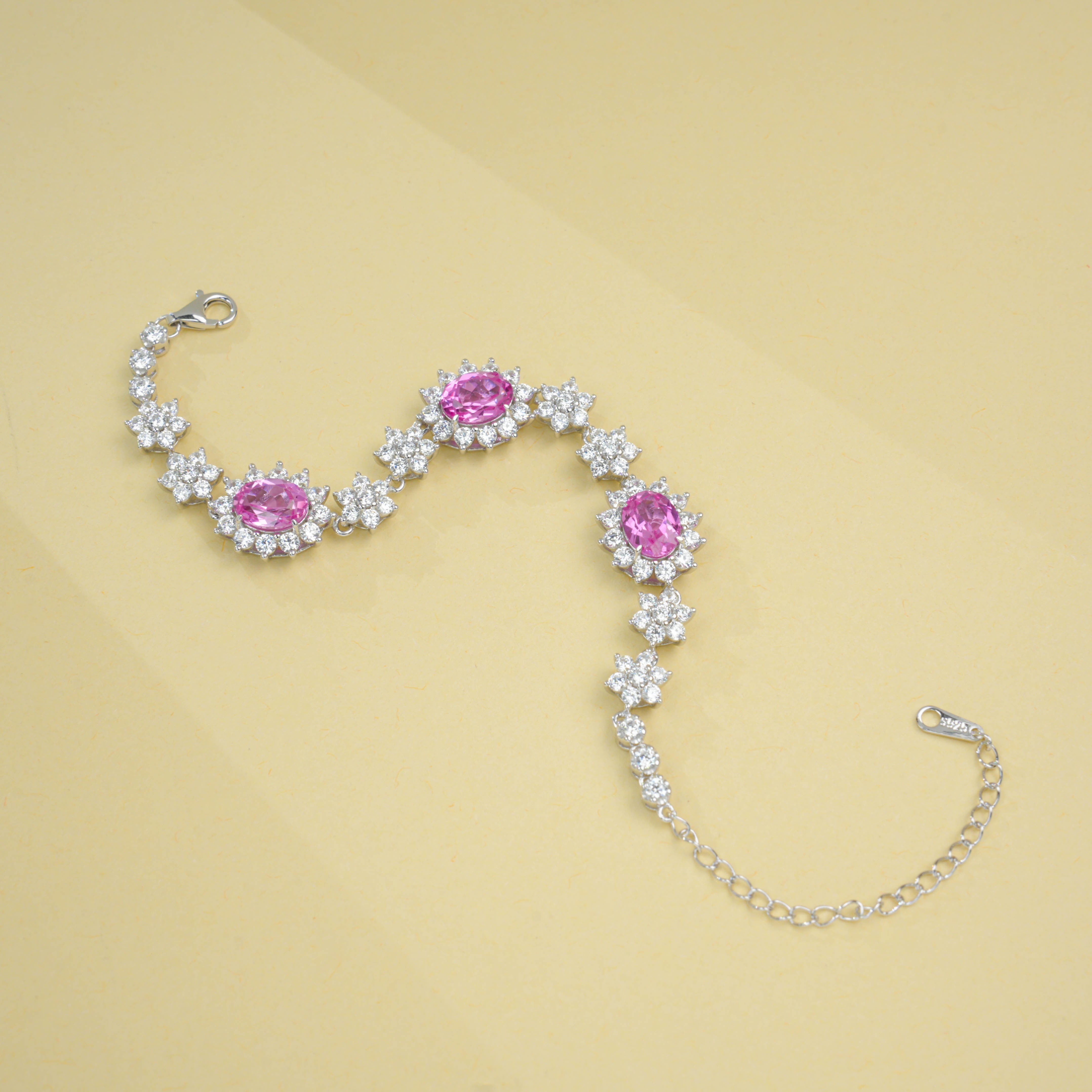 Lab-Grown Padparadscha - Crimson Star Flower Cluster Soft Wrist Bracelet