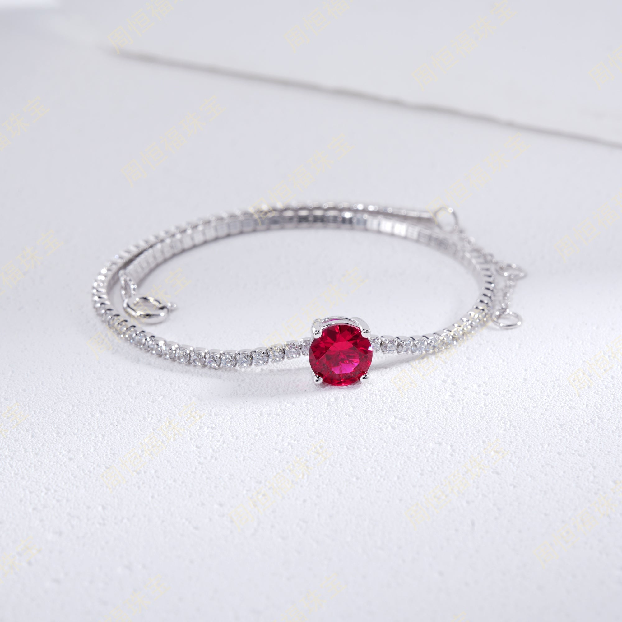 Lab-Grown Emerald - Round Emerald Diamond Chain Simple Bracelet