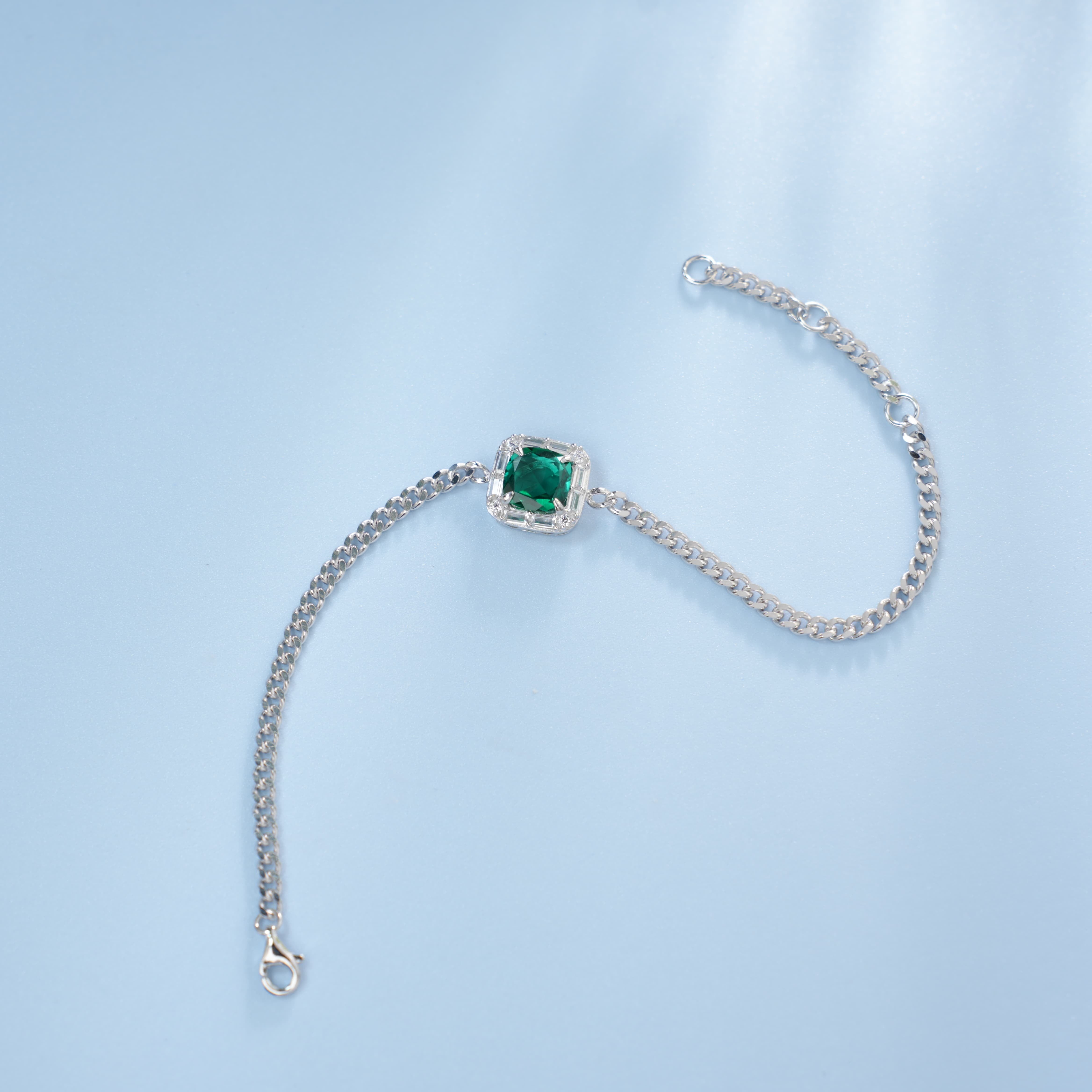Lab-Grown Emerald - Square Emerald Diamond-Set Chunky Chain Bracelet