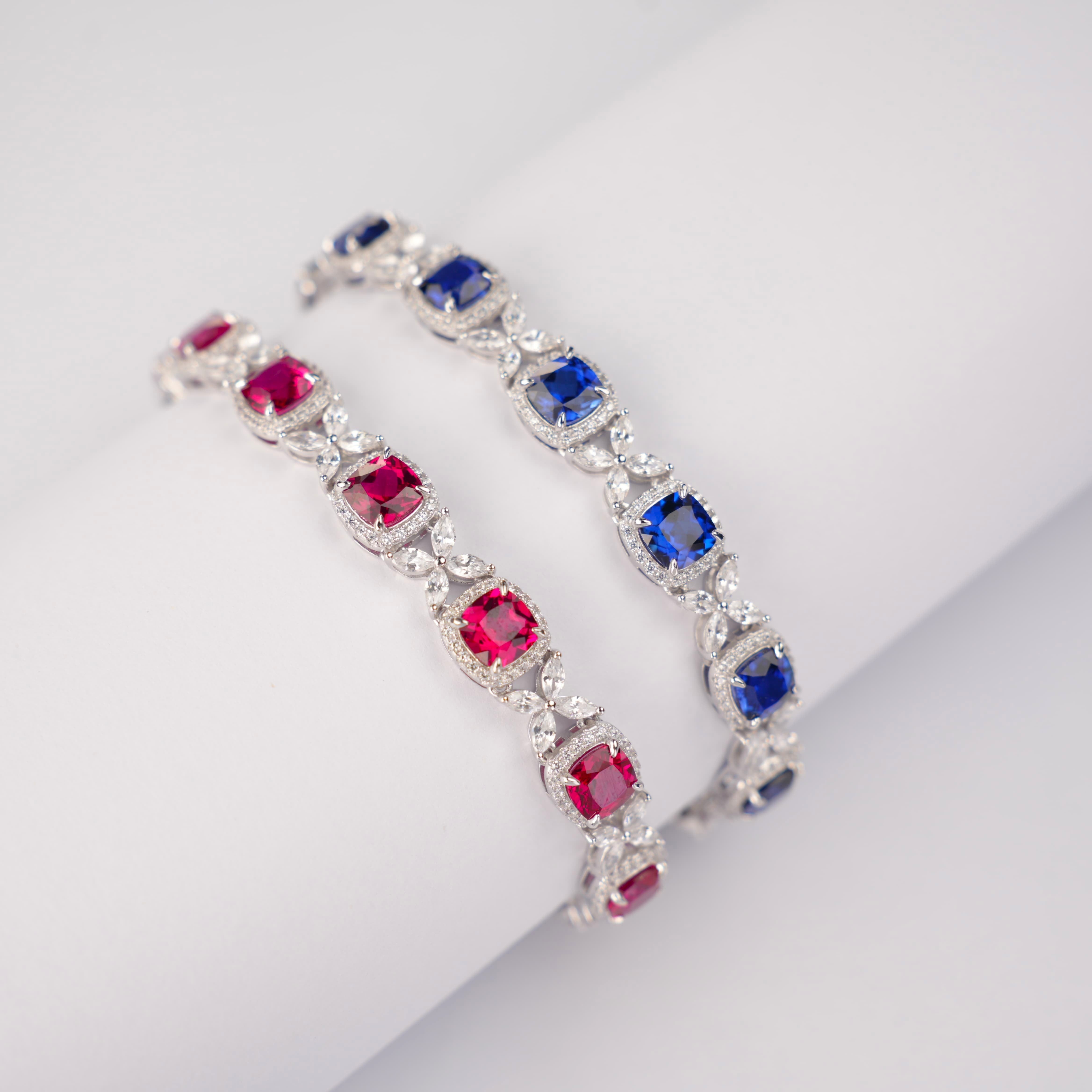 Lab-Grown Ruby - Crimson Diamond Cluster Luxury Bracelet
